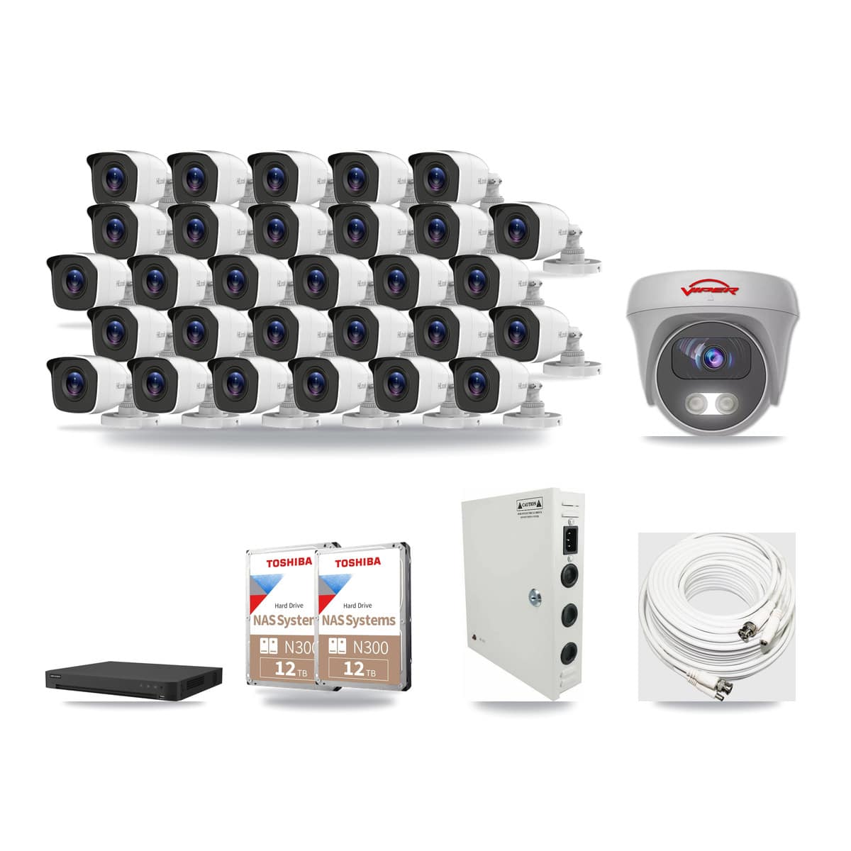 32-Channel 4MP – 5MP CCTV Kit — 29 4MP Bullet + 1 5MP Cameras + 2× 12TB Recording - Image 1