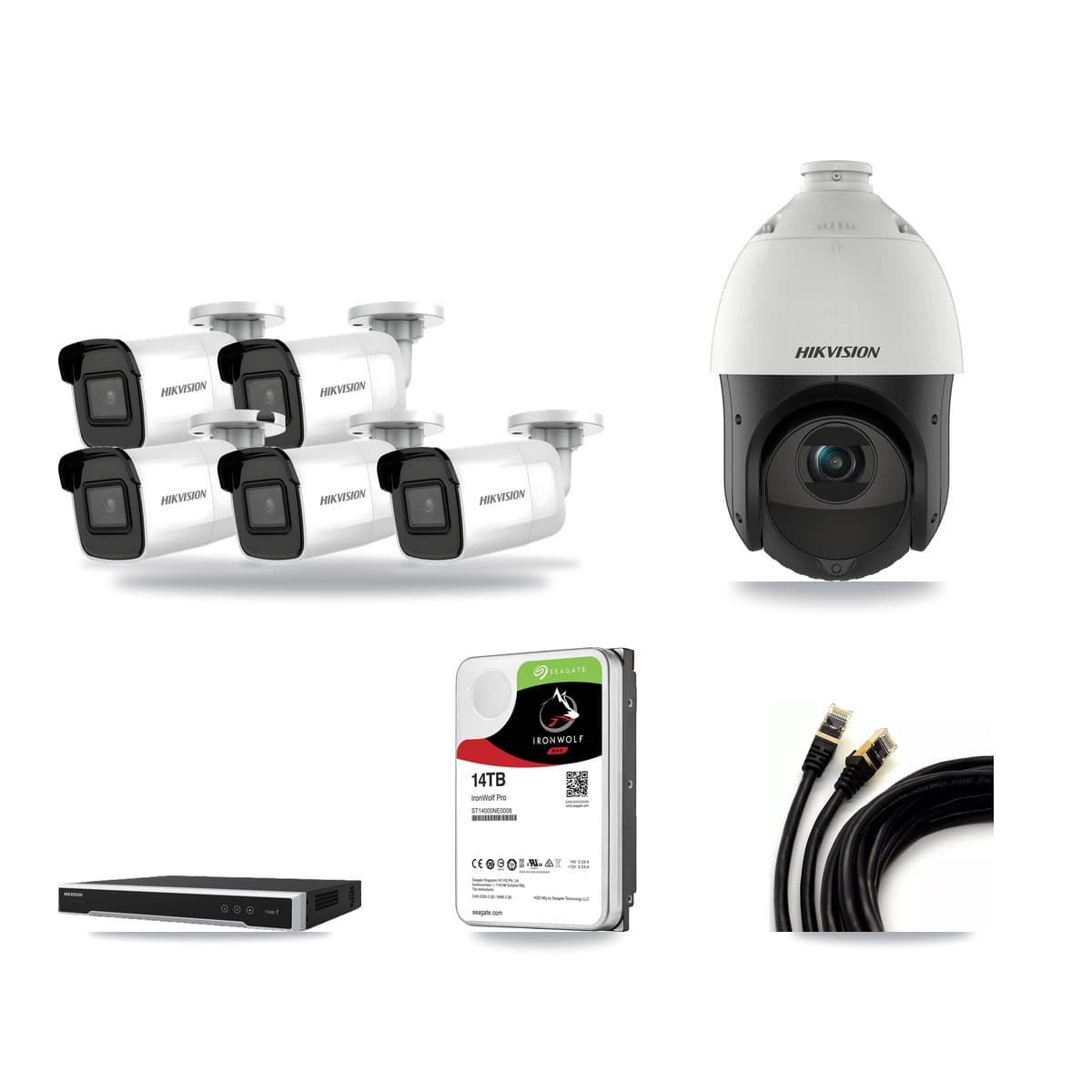 Hikvision 16-Channel 4MP – 4K CCTV Kit — 5 4K Bullet + 1 4MP PTZ Cameras + 14TB Recording - Image 1