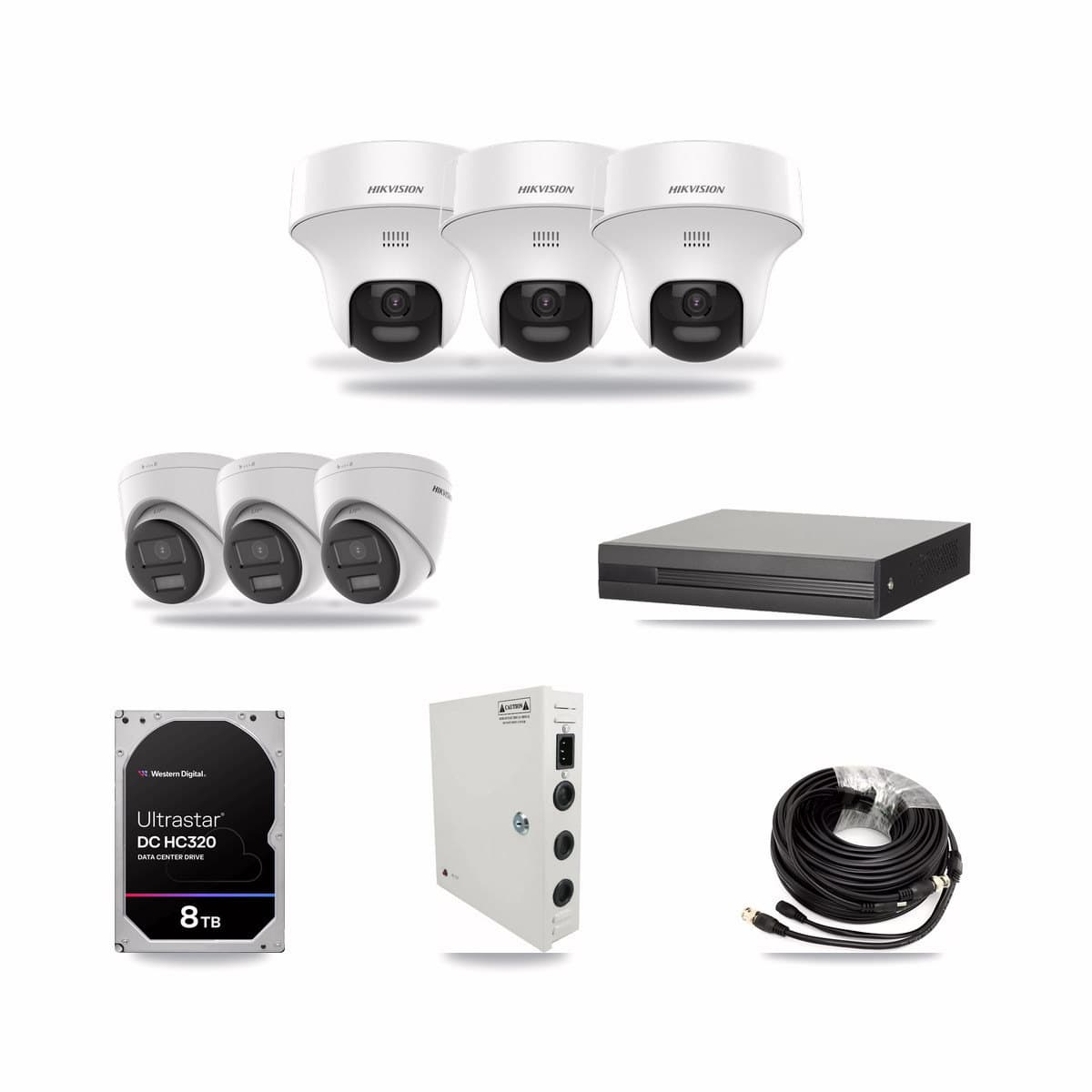 16-Channel 5MP CCTV Kit — 3 DS-2CE70K0T + 3 DS-2CE78K0T Hikvision Turret Cameras + 8TB Recording - Image 1