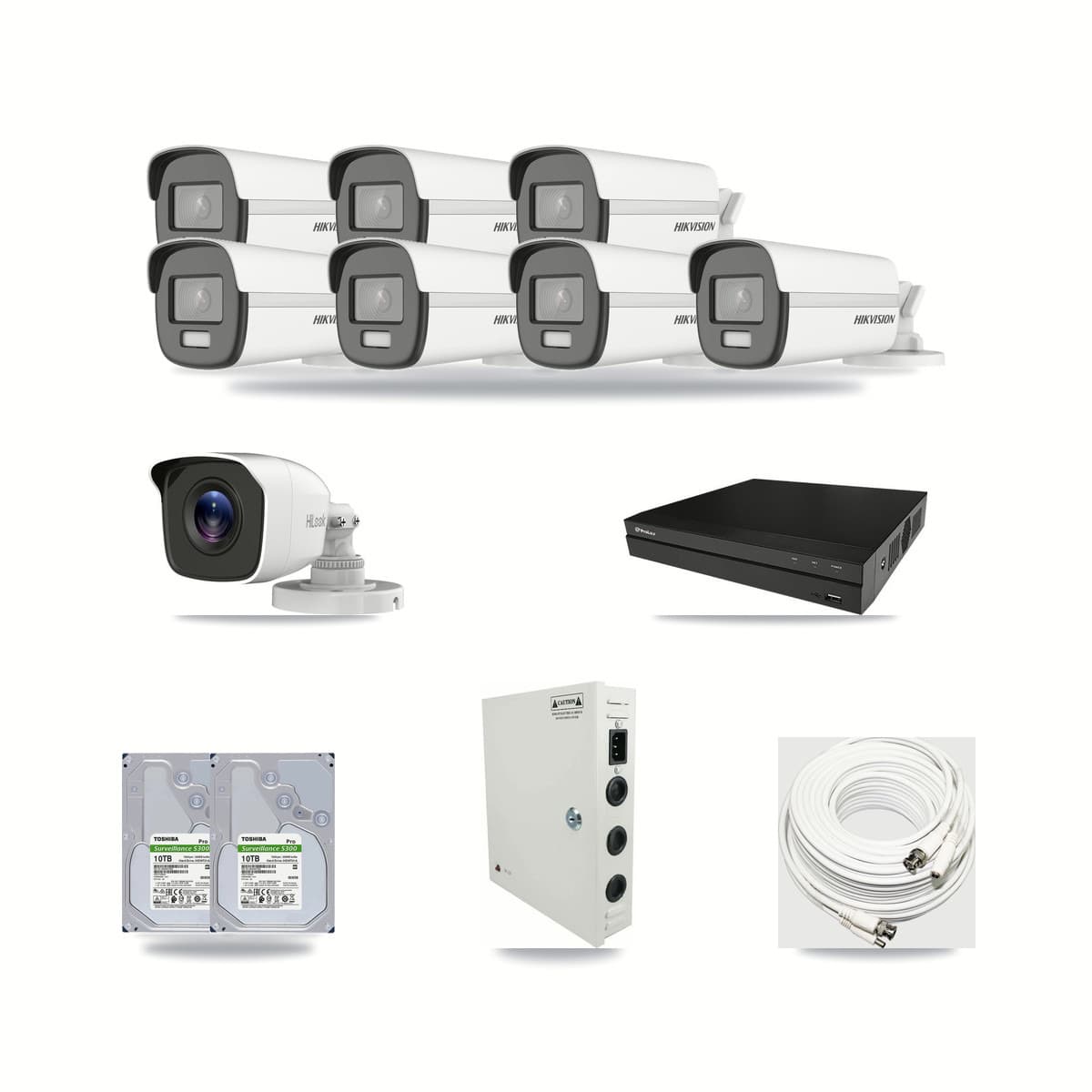 8-Channel 4MP – 4K CCTV Kit — 7 4K + 1 4MP Bullet Cameras + 2× 10TB Recording - Image 1