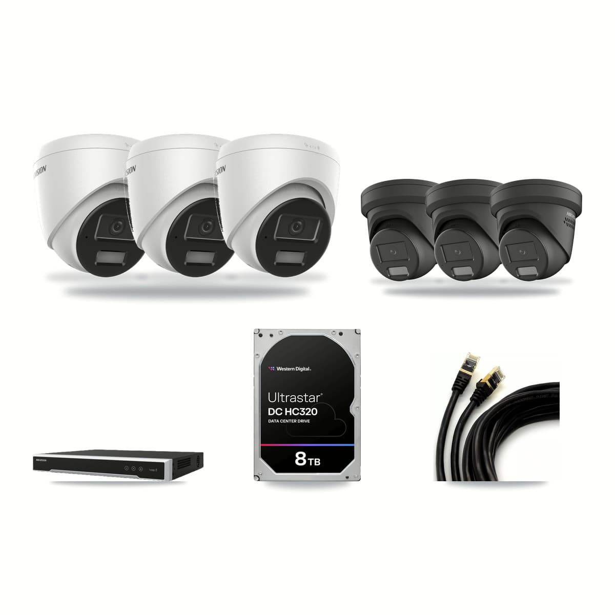 Hikvision 8-Channel 4MP CCTV Kit — 3 DS-2CD1343G2 + 3 DS-2CD2347G2 Turret Cameras + 8TB Recording - Image 1