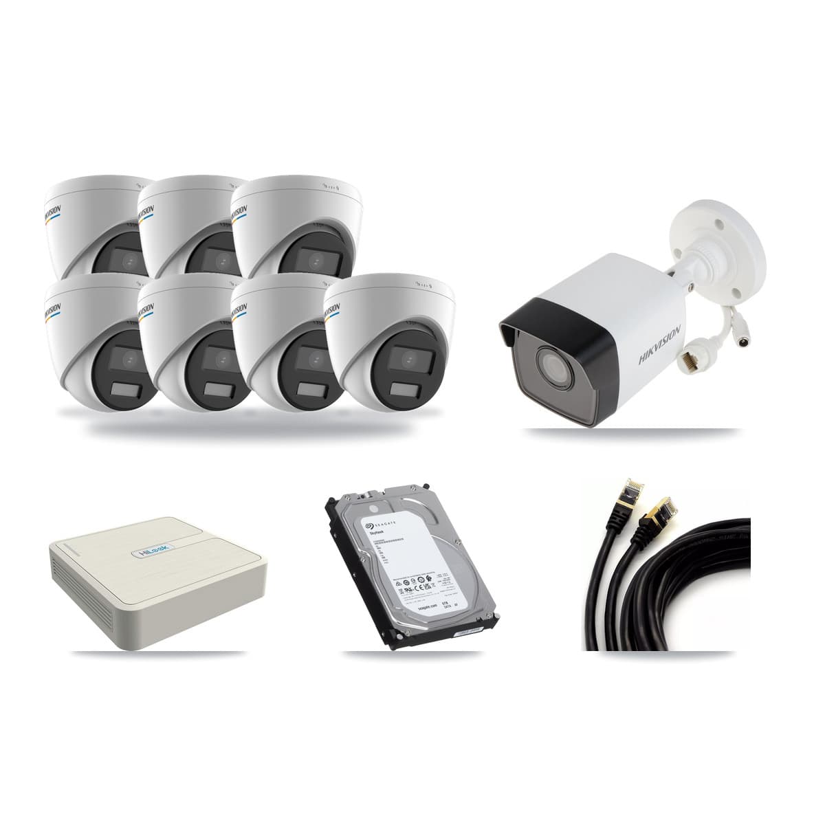 Hikvision & HiLook 8-Channel 2MP – 5MP CCTV Kit — 1 5MP Bullet + 7 2MP Turret Cameras + 6TB Recording - Image 1