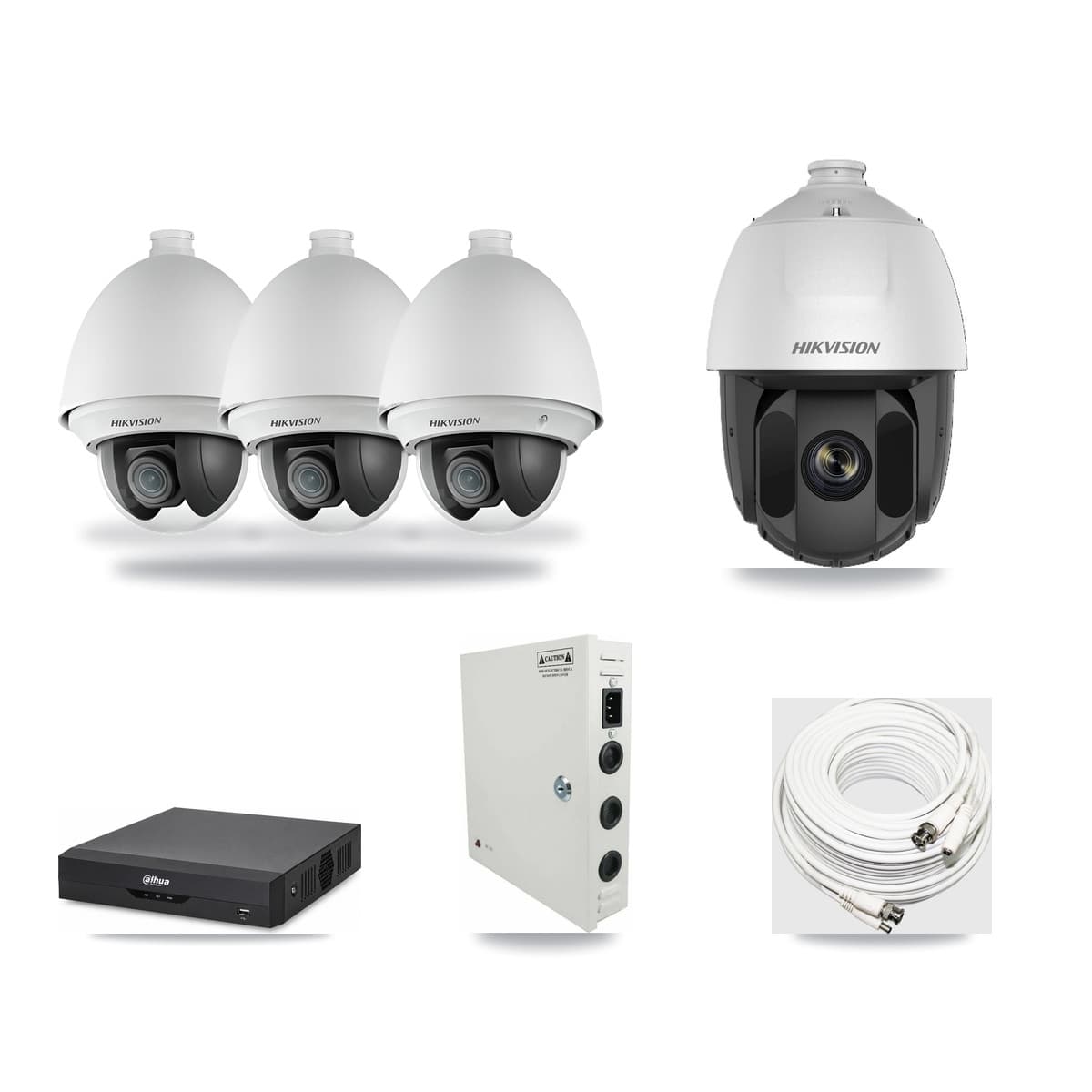 Hikvision & Dahua 4-Channel 2MP CCTV Kit — 3 DS-2AE4225T + 1 DS-2AE5225TI PTZ Cameras + 3TB Recording - Image 1