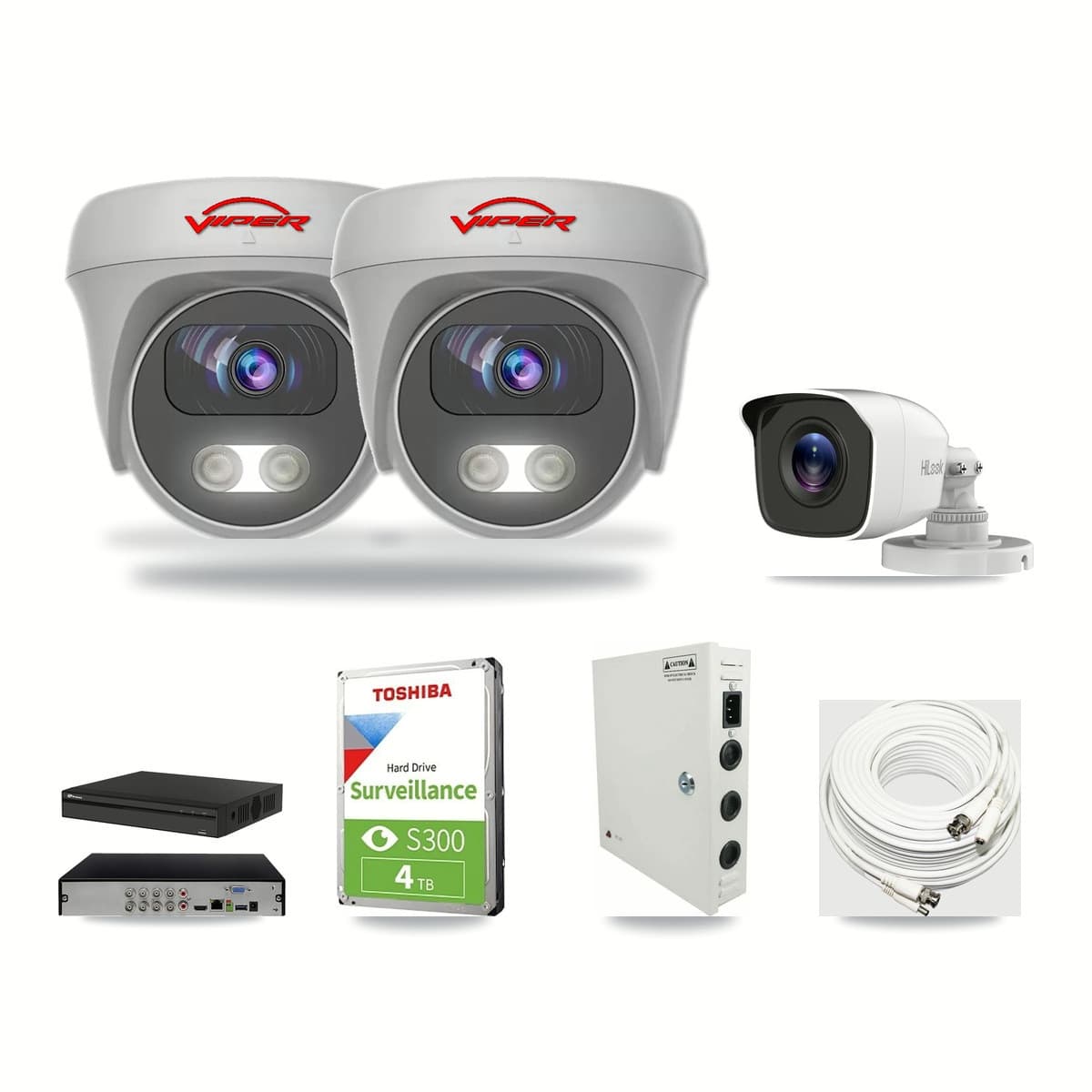 8-Channel 4MP – 5MP CCTV Kit — 1 4MP Bullet + 2 White 5MP Cameras + 4TB Recording (PXD-5108HS Recorder) - Image 1
