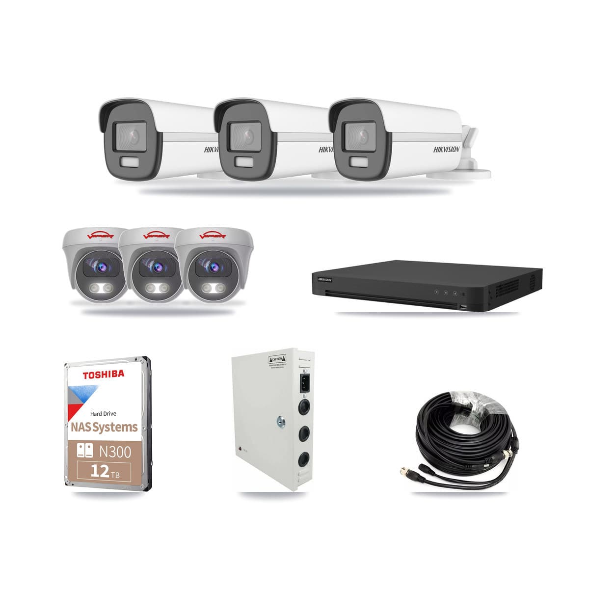 Hikvision & Viper 16-Channel 5MP – 4K CCTV Kit — 3 4K Bullet + 3 5MP Cameras + 12TB Recording - Image 1