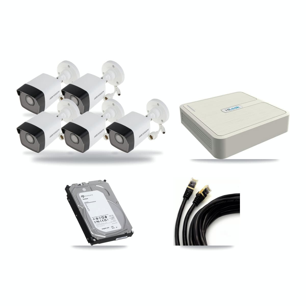 HiLook 8-channel CCTV kit: 6 cameras (5× 5MP Bullet + 1× 5MP Dome), 6TB hard drive