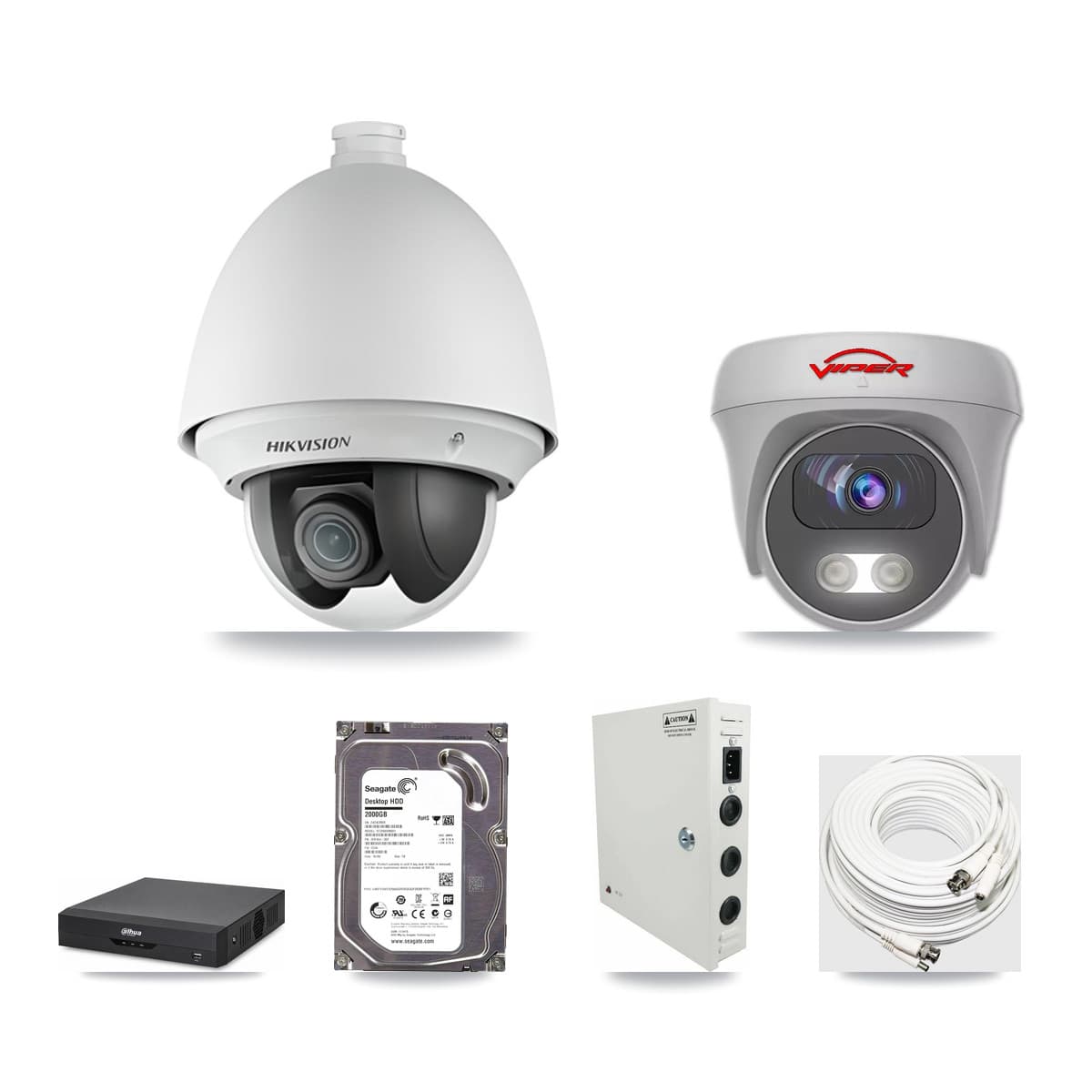 4-Channel 2MP – 5MP CCTV Kit — 1 2MP PTZ + 1 White 5MP Cameras + 2TB Recording (DH-XVR5104HS Recorder) - Image 1