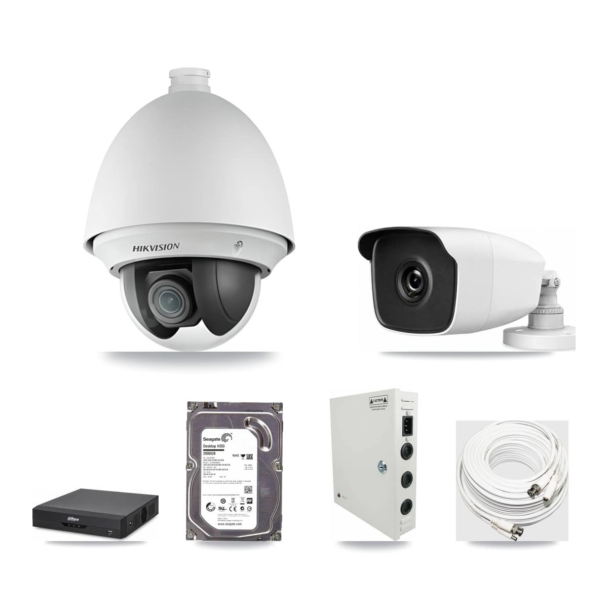 4-Channel 2MP – 3MP CCTV Kit — 1 2MP PTZ + 1 3MP Bullet Cameras + 2TB Recording (DH-XVR5104HS Recorder) - Image 1