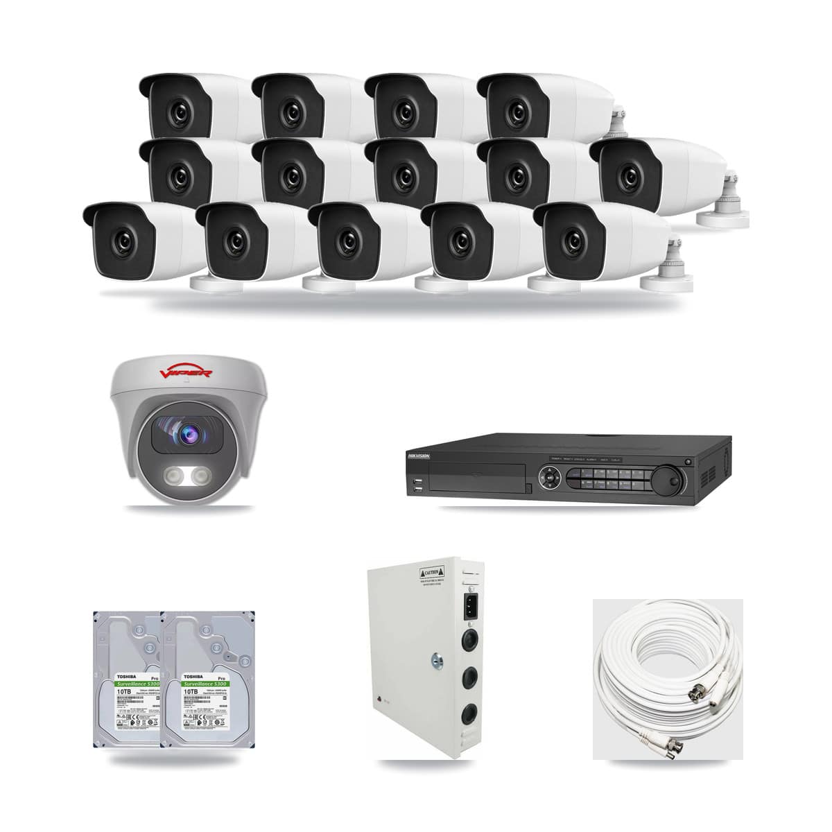 32-Channel 3MP – 5MP CCTV Kit — 14 3MP Bullet + 1 5MP Cameras + 2× 10TB Recording - Image 1