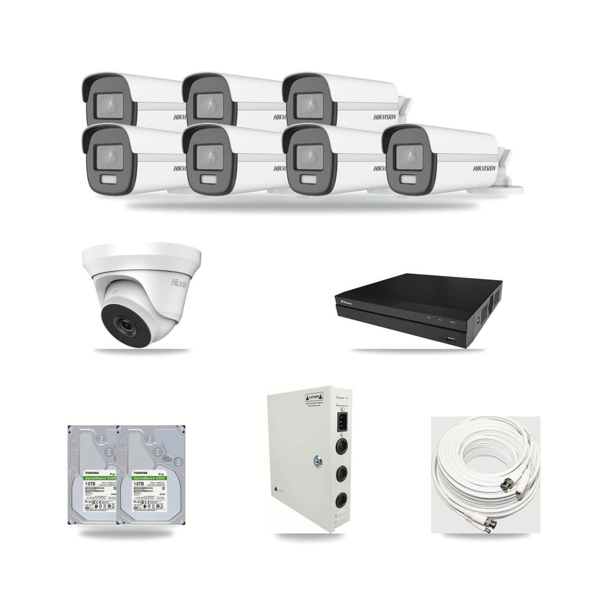 8-Channel 4MP – 4K CCTV Kit — 7 4K Bullet + 1 4MP Turret Cameras + 2× 10TB Recording - Image 1