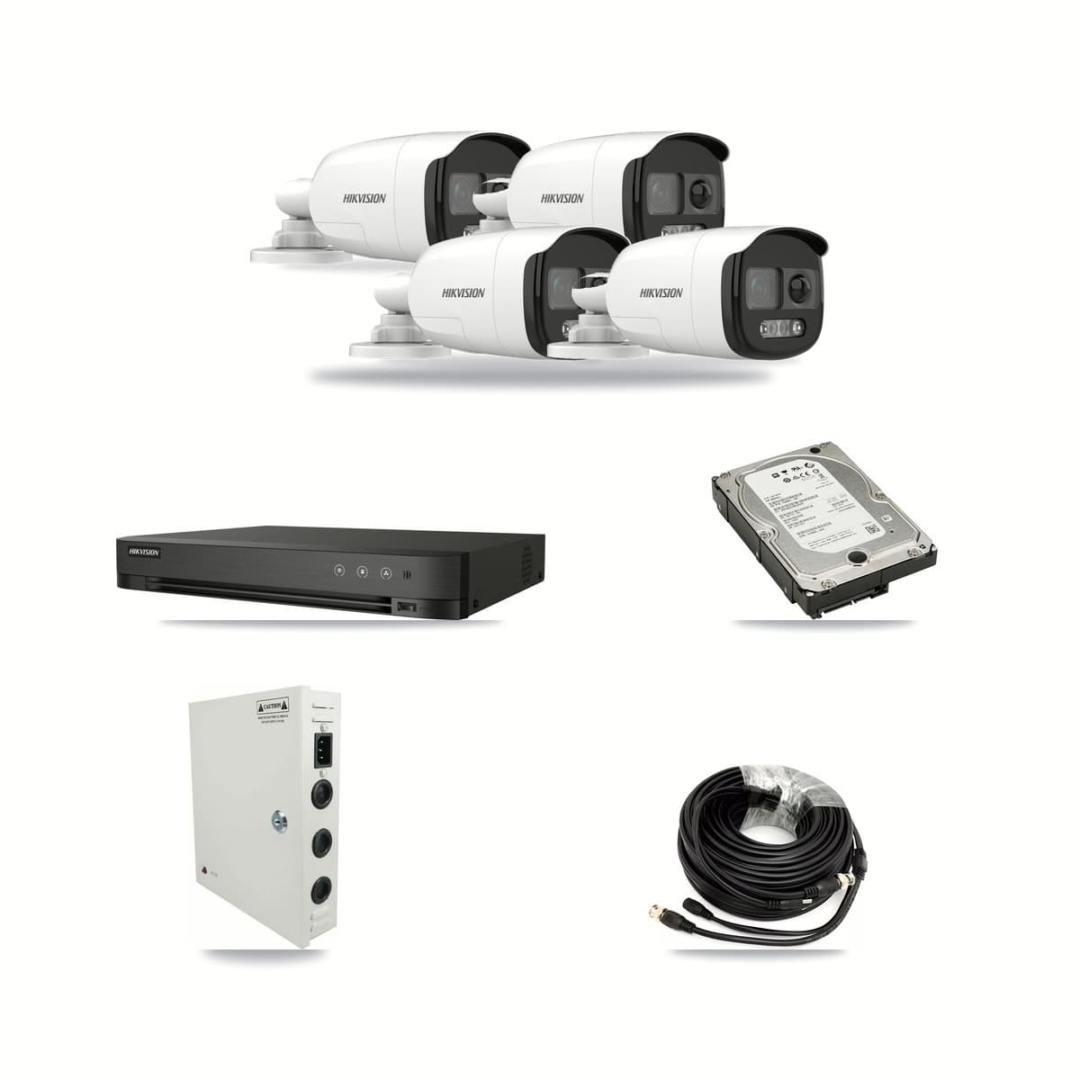 Hikvision 4-Channel 5MP CCTV Kit — 4 DS-2CE12KF3T Bullet Cameras + 5TB Recording (IDS-7204HUHI Recorder) - Image 1