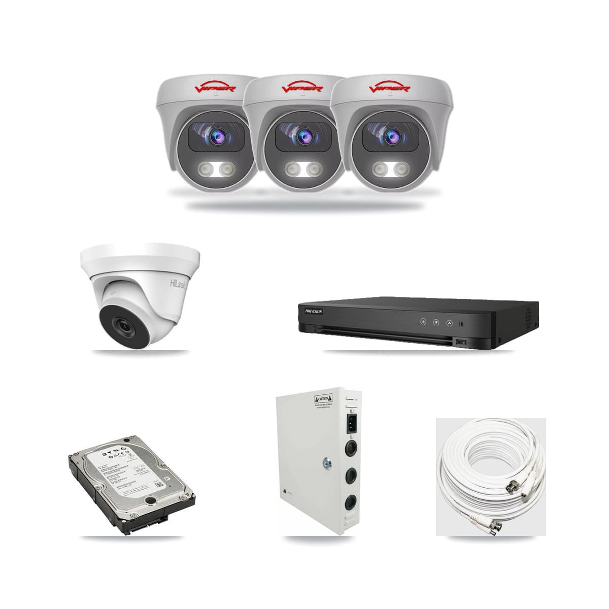 8-Channel 4MP – 5MP CCTV Kit — 1 4MP Turret + 3 White 5MP Cameras + 5TB Recording (IDS-7208HQHI Recorder) - Image 1