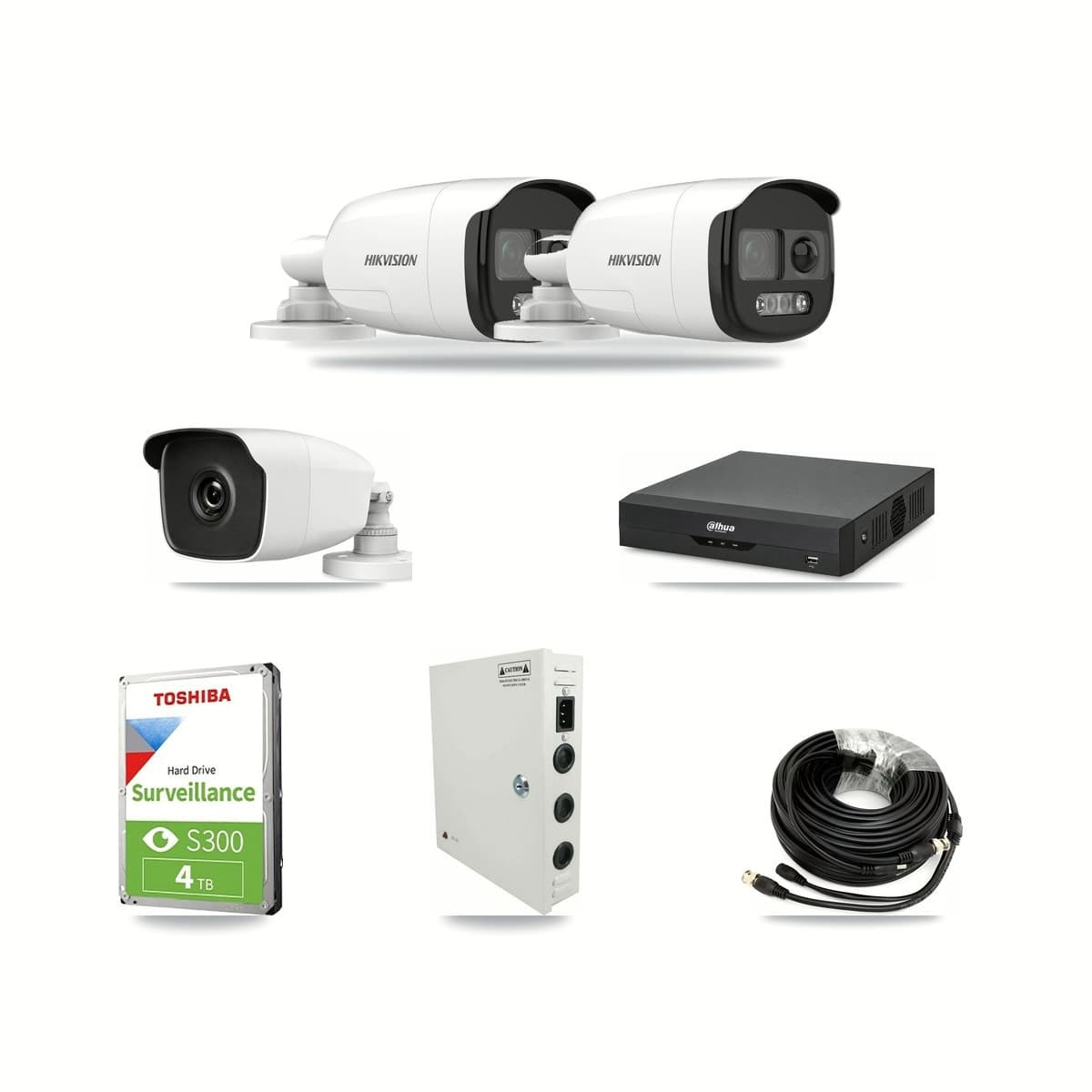 4-Channel 3MP – 5MP CCTV Kit — 2 5MP + 1 3MP Bullet Cameras + 4TB Recording (DH-XVR5104HS Recorder) - Image 1