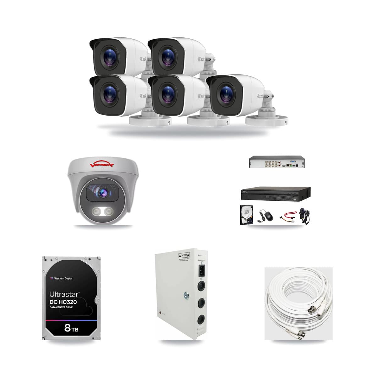 8-Channel 4MP – 5MP CCTV Kit — 5 HiLook 4MP Bullet + 1 Viper 5MP Cameras + 8TB Recording - Image 1