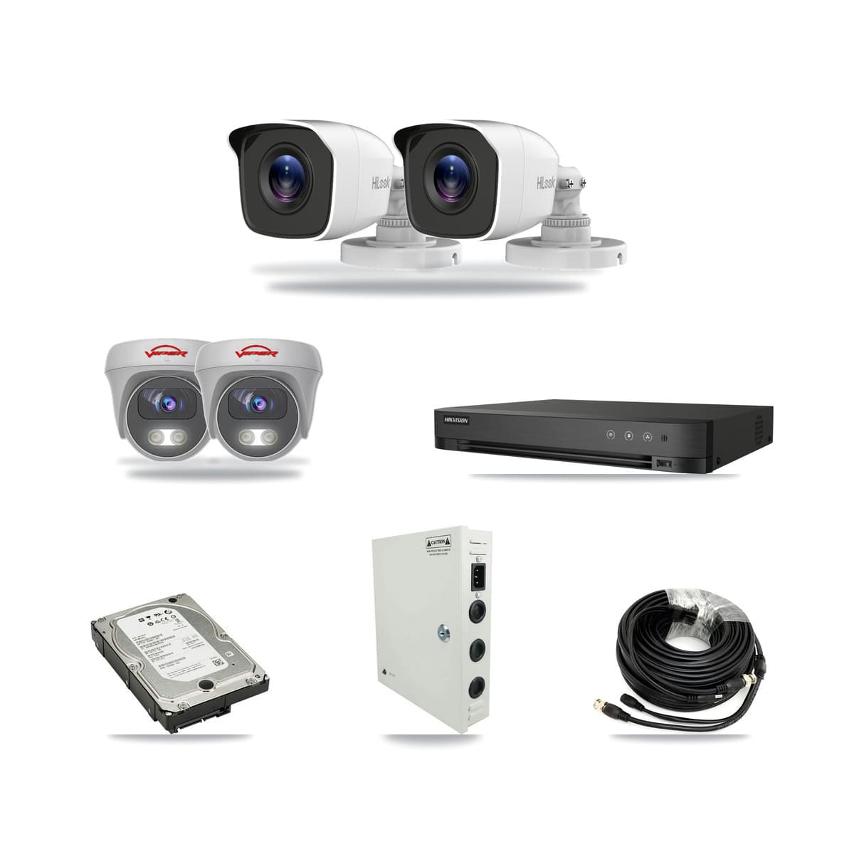 4-Channel 4MP – 5MP CCTV Kit — 2 4MP Bullet + 2 White 5MP Cameras + 5TB Recording (IDS-7204HQHI Recorder) - Image 1