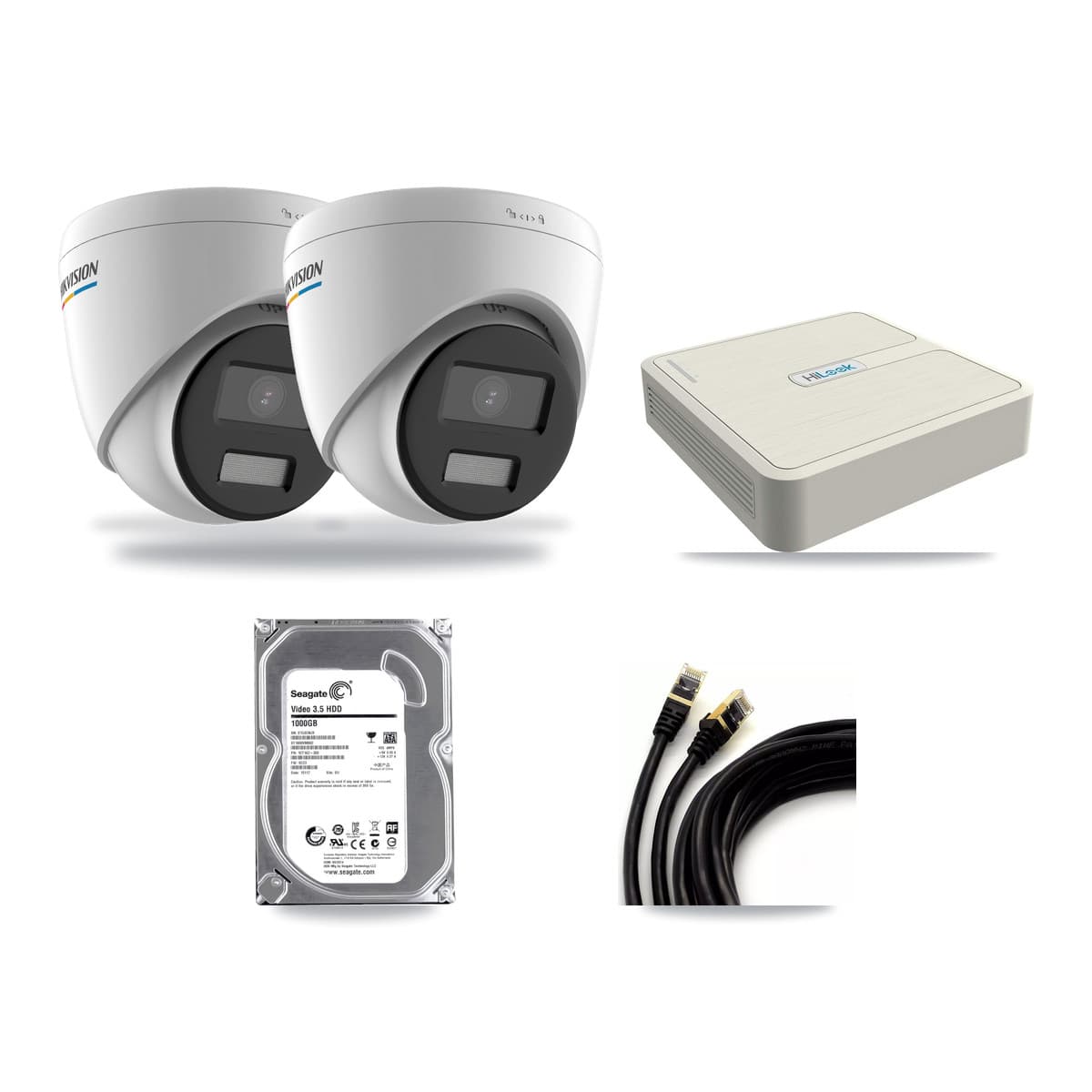 HiLook 8-channel CCTV kit: 2 cameras (2× 2MP Turret), 1TB hard drive