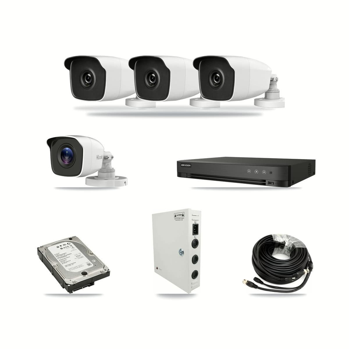 HiLook & Hikvision 4-Channel 3MP – 4MP CCTV Kit — 1 4MP + 3 3MP Bullet Cameras + 5TB Recording (IDS-7204HQHI Recorder) - Image 1