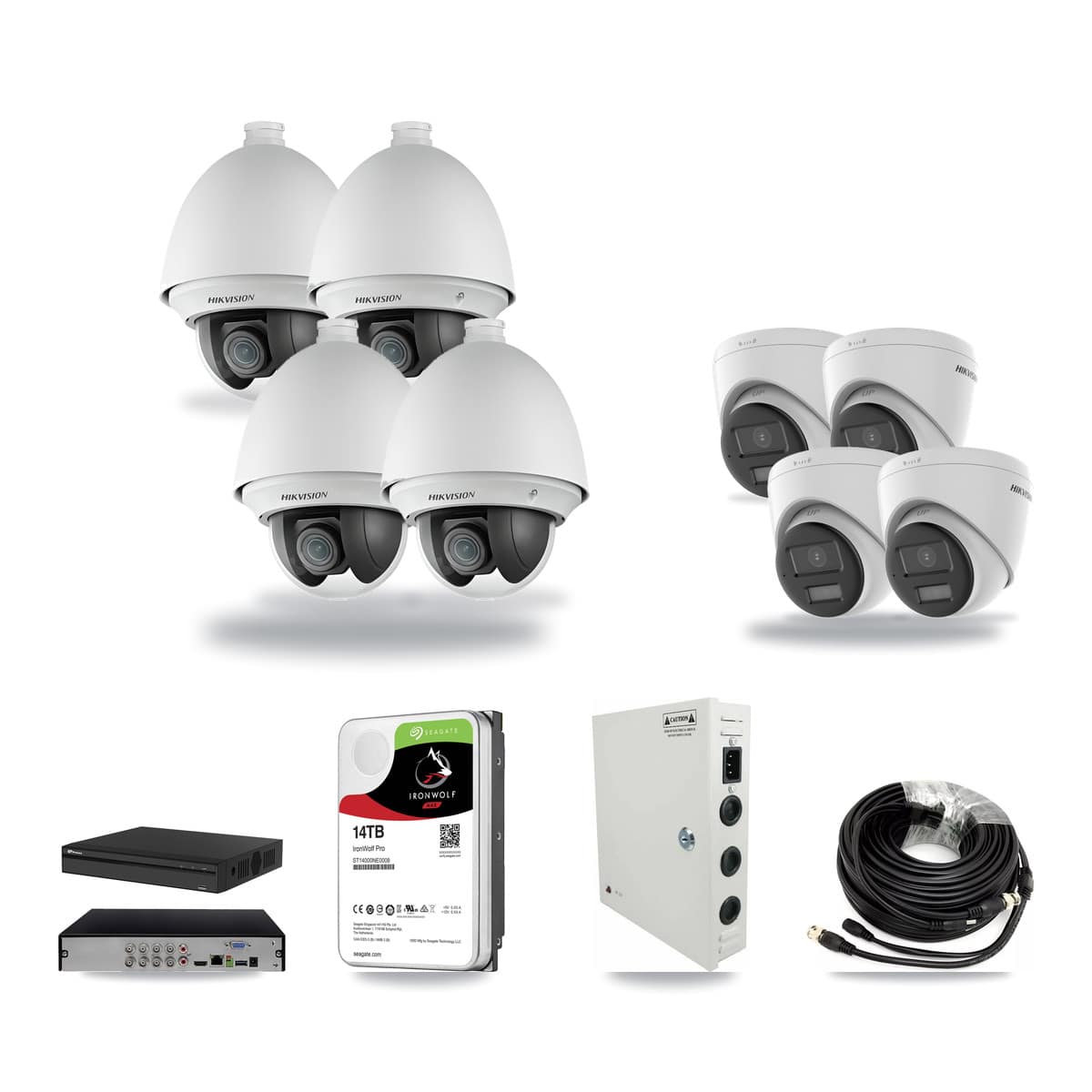 Prolux 8-channel CCTV kit: 8 cameras (4× 2MP PTZ + 4× 4K Turret), 14TB hard drive