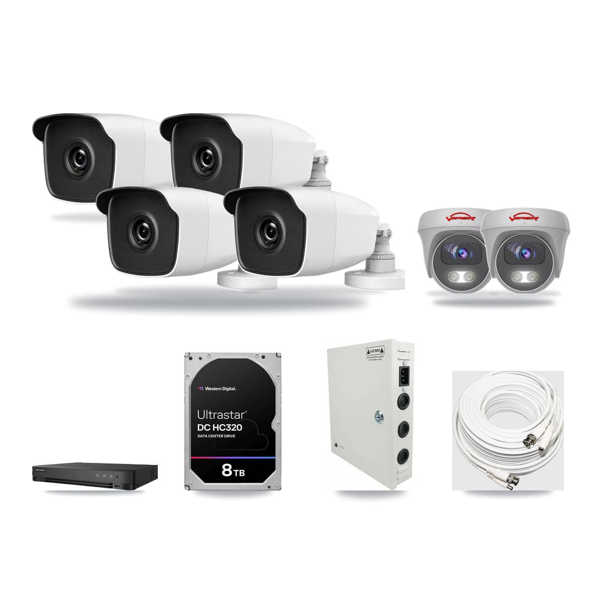8-Channel 3MP – 5MP CCTV Kit — 4 3MP Bullet + 2 White 5MP Cameras + 8TB Recording (IDS-7208HQHI Recorder) - Image 1