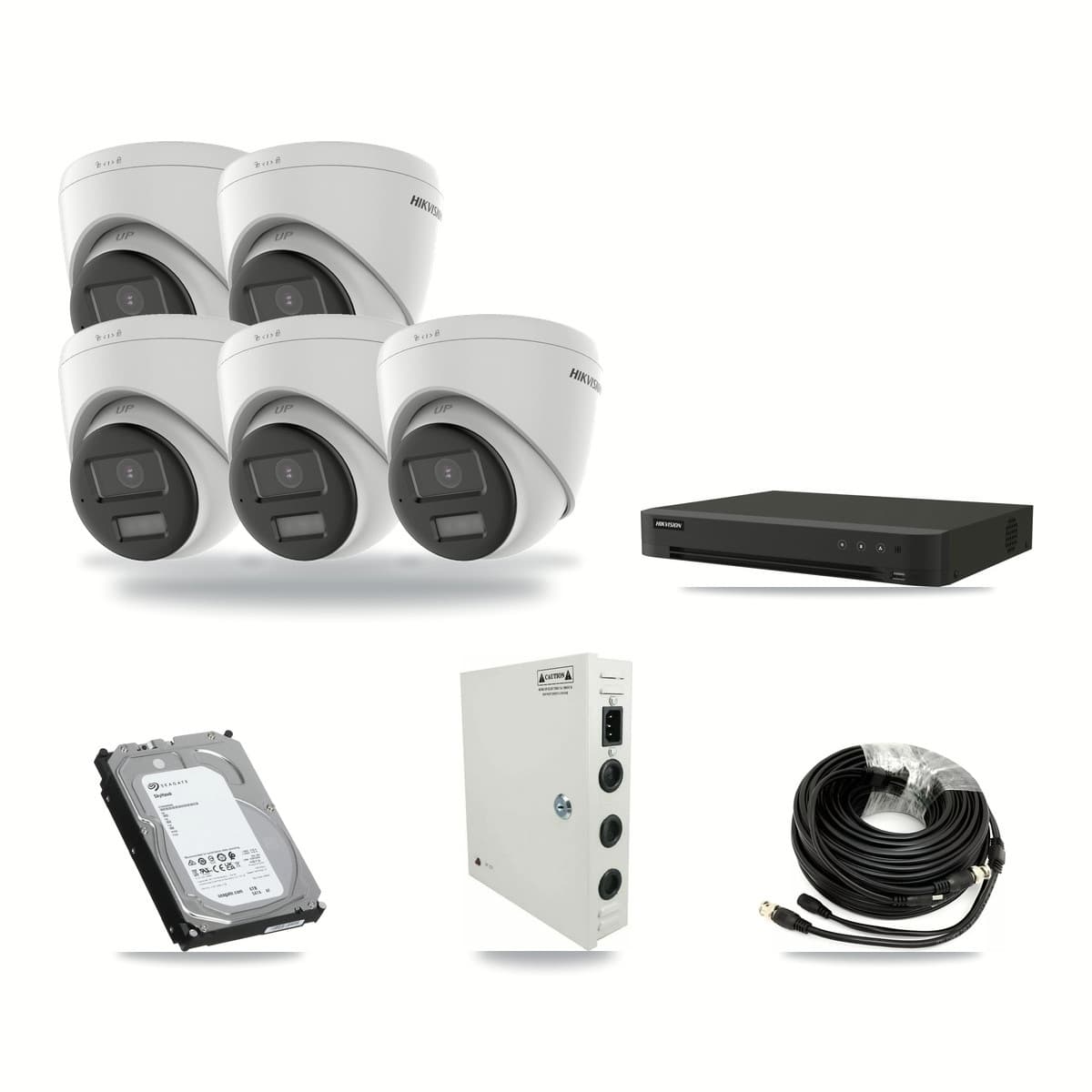 Hikvision 16-channel CCTV kit: 5 cameras (5× 5MP Turret), 6TB hard drive
