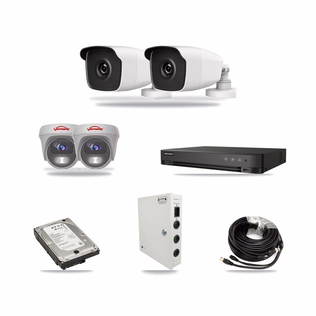 4-Channel 3MP – 5MP CCTV Kit — 2 3MP Bullet + 2 White 5MP Cameras + 5TB Recording (IDS-7204HQHI Recorder) - Image 1