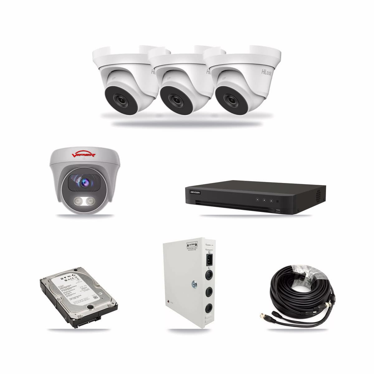 16-Channel 4MP – 5MP CCTV Kit — 3 4MP Turret + 1 White 5MP Cameras + 5TB Recording (IDS-7216HQHI Recorder) - Image 1