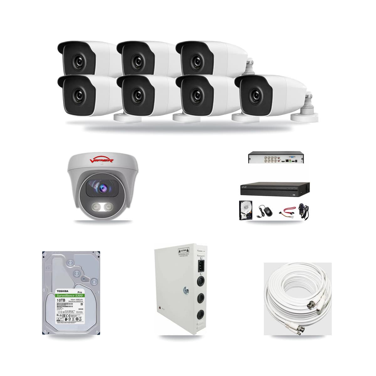 8-Channel 3MP – 5MP CCTV Kit — 7 HiLook 3MP Bullet + 1 Viper 5MP Cameras + 10TB Recording - Image 1
