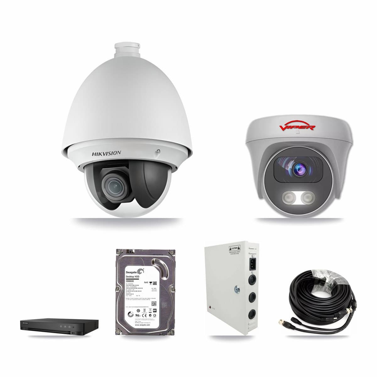 Hikvision & Viper 4-Channel 2MP – 5MP CCTV Kit — 1 2MP PTZ + 1 5MP Cameras + 2TB Recording - Image 1