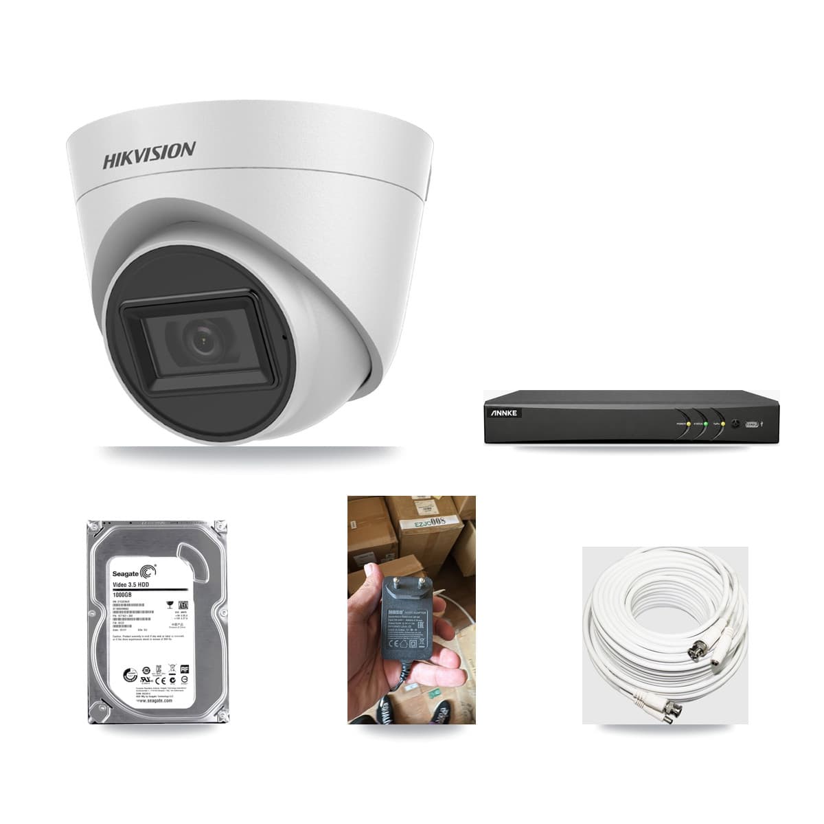 Hikvision & ANNKE 4-Channel 5MP CCTV Kit — 1 White Turret Camera + 1TB Recording - Image 1