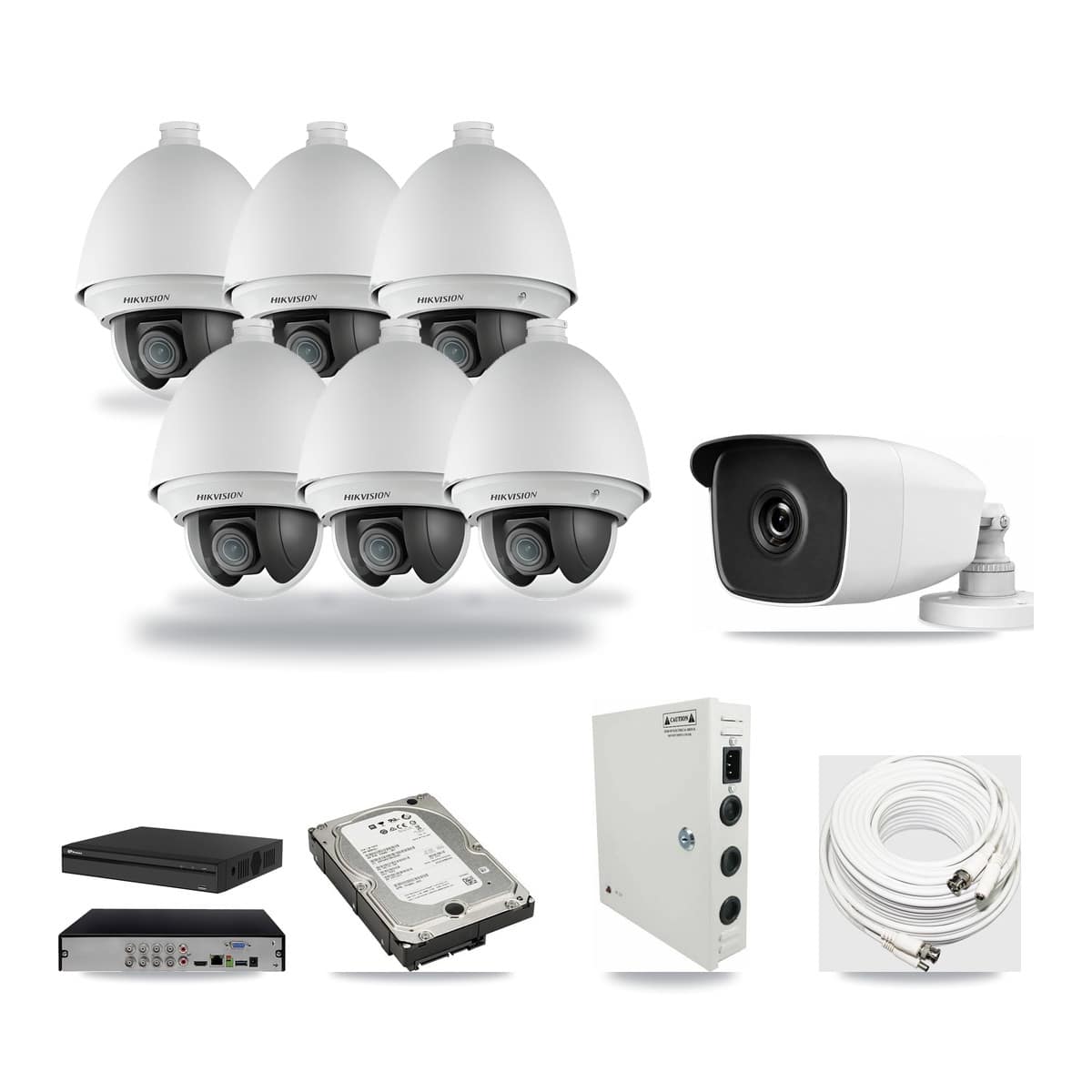 8-Channel 2MP – 3MP CCTV Kit — 6 2MP PTZ + 1 3MP Bullet Cameras + 5TB Recording (PXD-5108HS Recorder) - Image 1