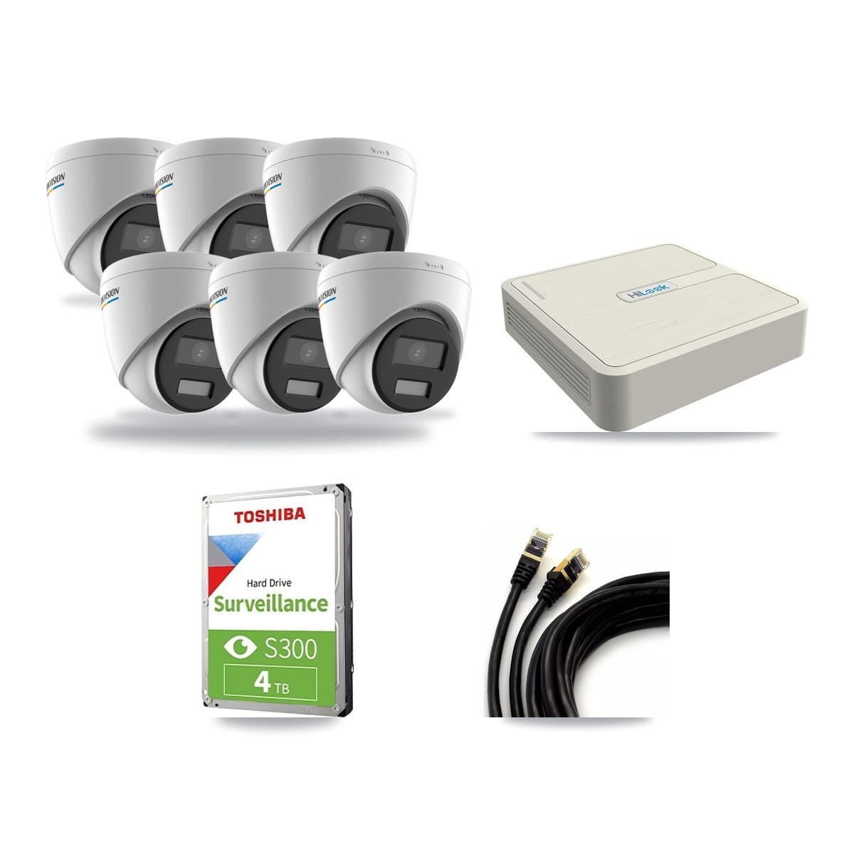 Hikvision & HiLook 8-Channel 2MP CCTV Kit — 6 Turret Cameras + 4TB Recording (NVR-108H-D Recorder) - Image 1