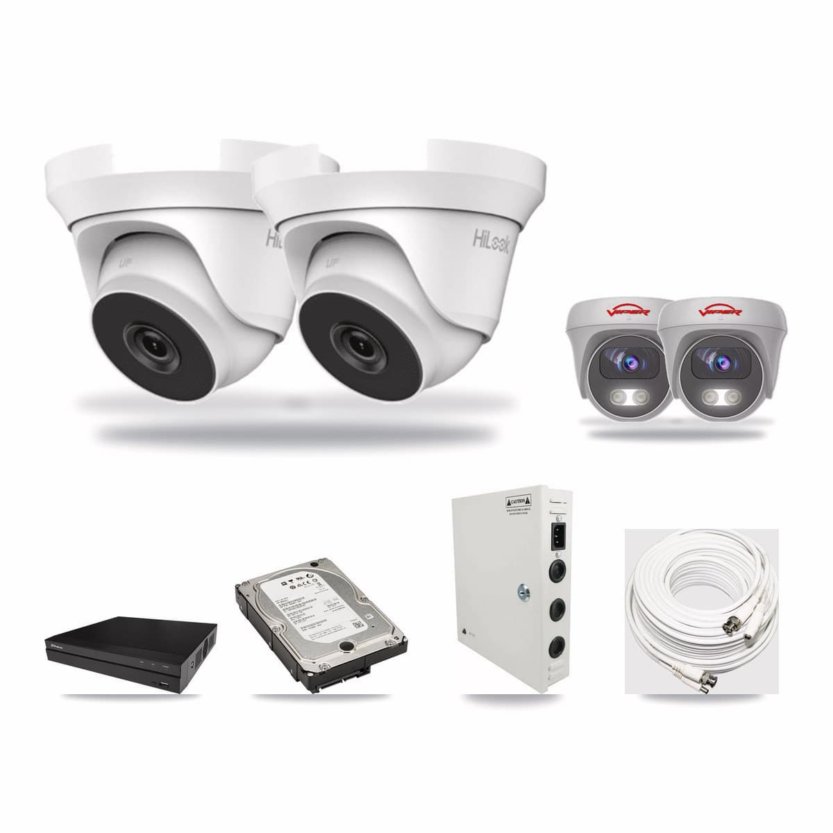 8-Channel 4MP – 5MP CCTV Kit — 2 4MP Turret + 2 White 5MP Cameras + 5TB Recording (PXD-5208AN Recorder) - Image 1