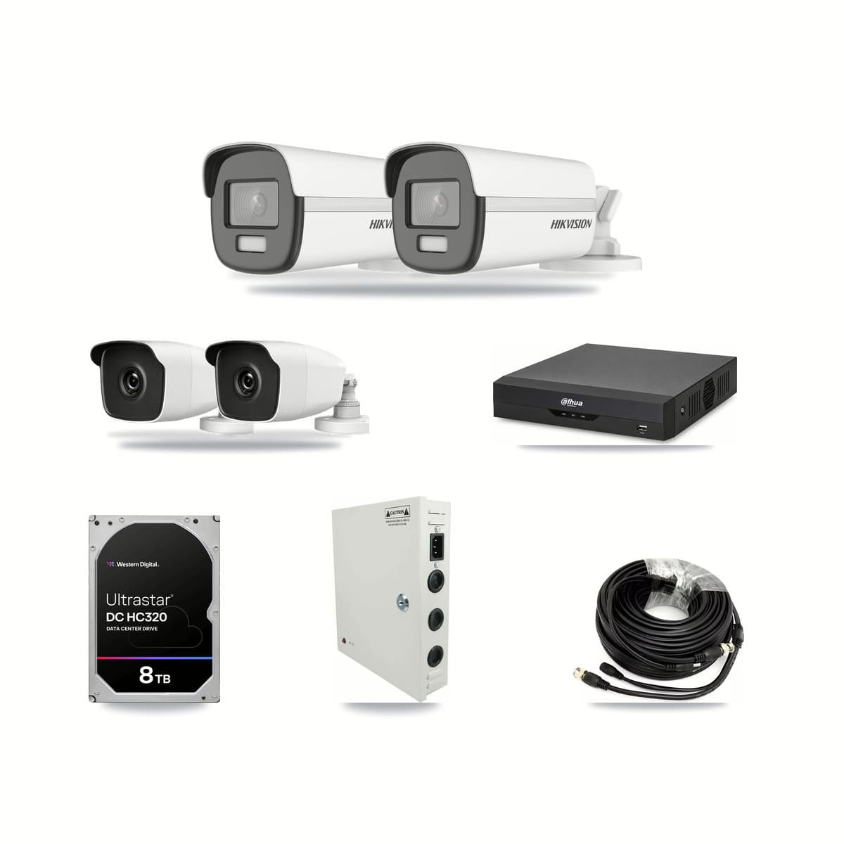 4-Channel 3MP – 4K CCTV Kit — 2 4K + 2 3MP Bullet Cameras + 8TB Recording (DH-XVR5104HS Recorder) - Image 1
