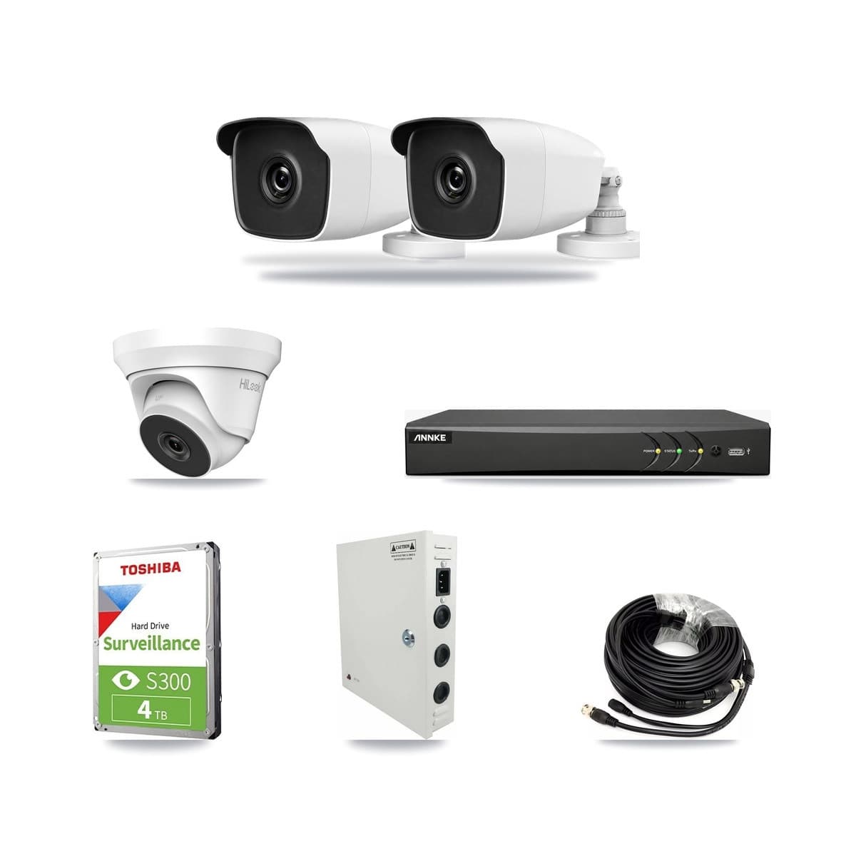 HiLook & ANNKE 4-Channel 3MP – 5MP CCTV Kit — 2 3MP Bullet + 1 5MP Turret Cameras + 4TB Recording - Image 1