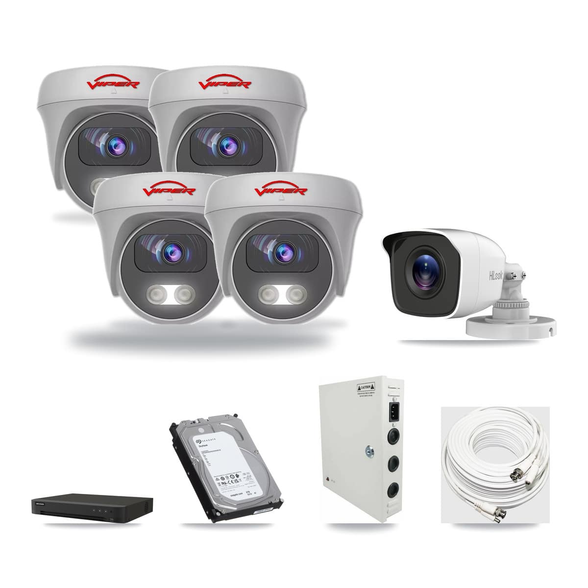 8-Channel 4MP – 5MP CCTV Kit — 1 4MP Bullet + 4 White 5MP Cameras + 6TB Recording (IDS-7208HUHI Recorder) - Image 1