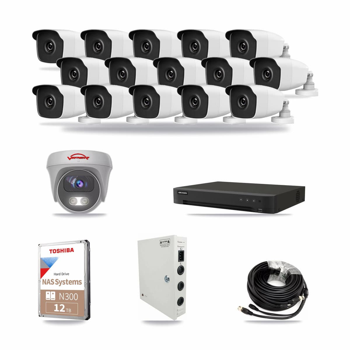16-Channel 3MP – 5MP CCTV Kit — 15 3MP Bullet + 1 5MP Cameras + 12TB Recording - Image 1
