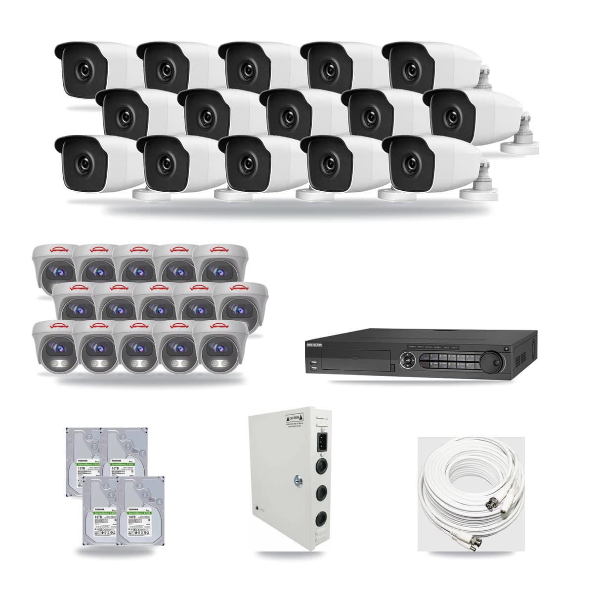 32-Channel 3MP – 5MP CCTV Kit — 15 3MP Bullet + 15 5MP Cameras + 4× 10TB Recording - Image 1