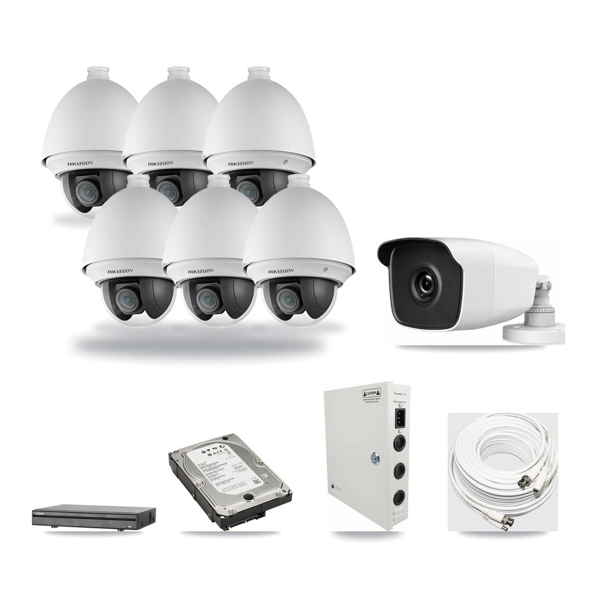 8-Channel 2MP – 3MP CCTV Kit — 6 2MP PTZ + 1 3MP Bullet Cameras + 5TB Recording (DH-XVR5108H Recorder) - Image 1