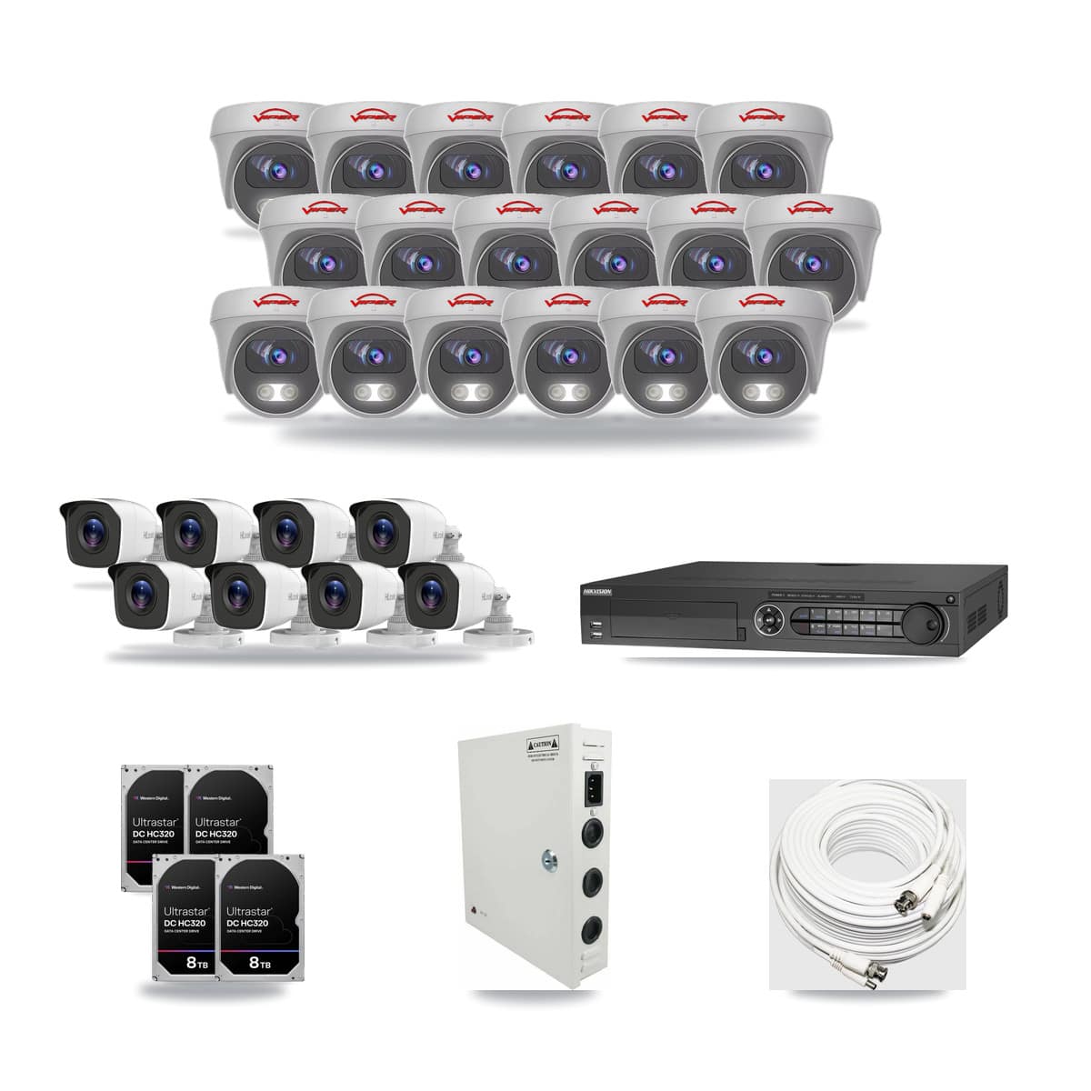32-Channel 4MP – 5MP CCTV Kit — 8 4MP Bullet + 18 White 5MP Cameras + 4× 8TB Recording (IDS-7332HUHI Recorder) - Image 1