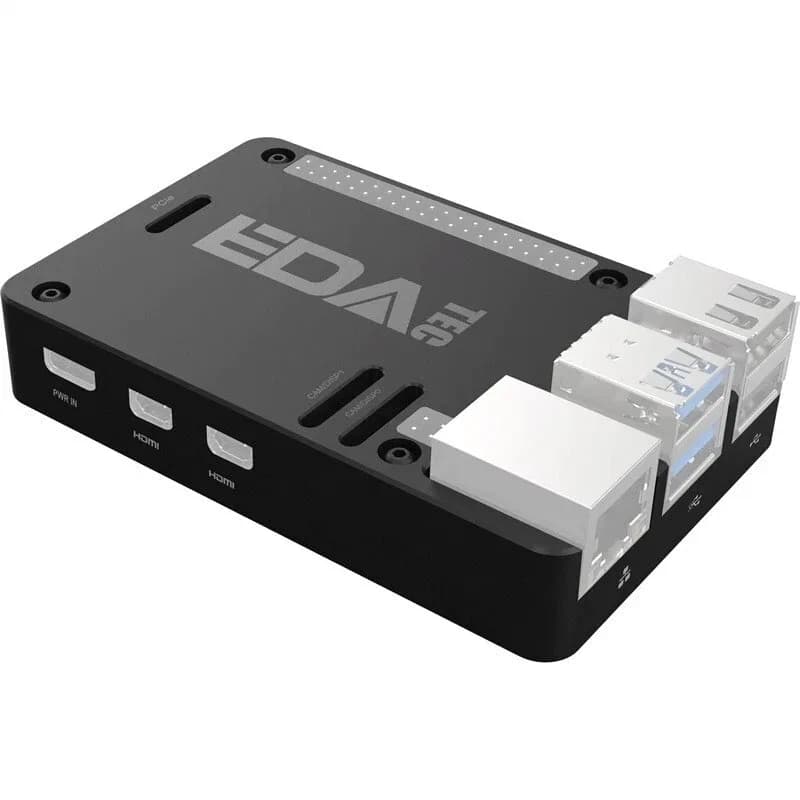 Edatec Raspberry Pi 5 Black CNC Aluminum Passive Cooling Heatsink Case