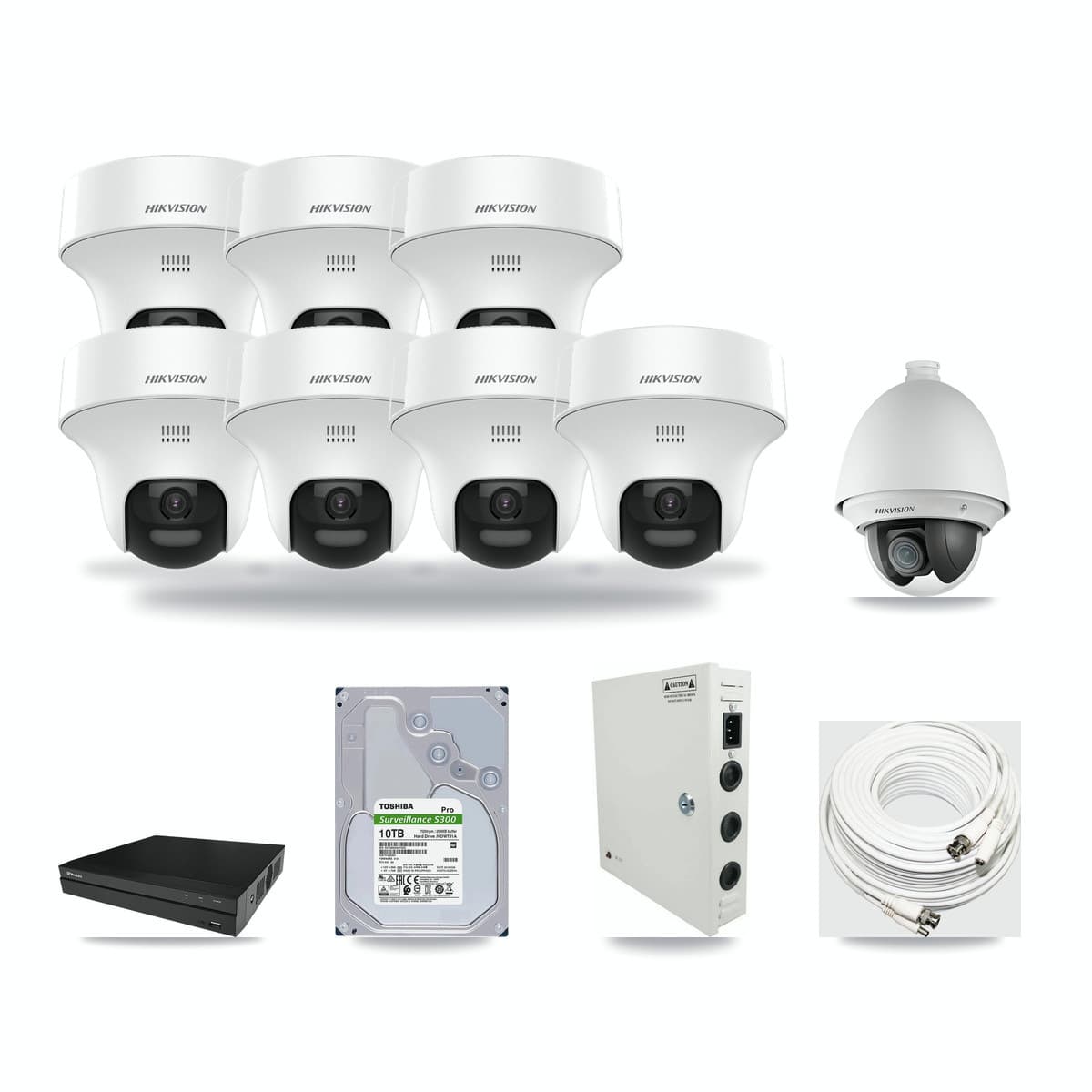 Prolux 8-channel CCTV kit: 8 cameras (7× 5MP Turret + 1× 2MP PTZ), 10TB hard drive