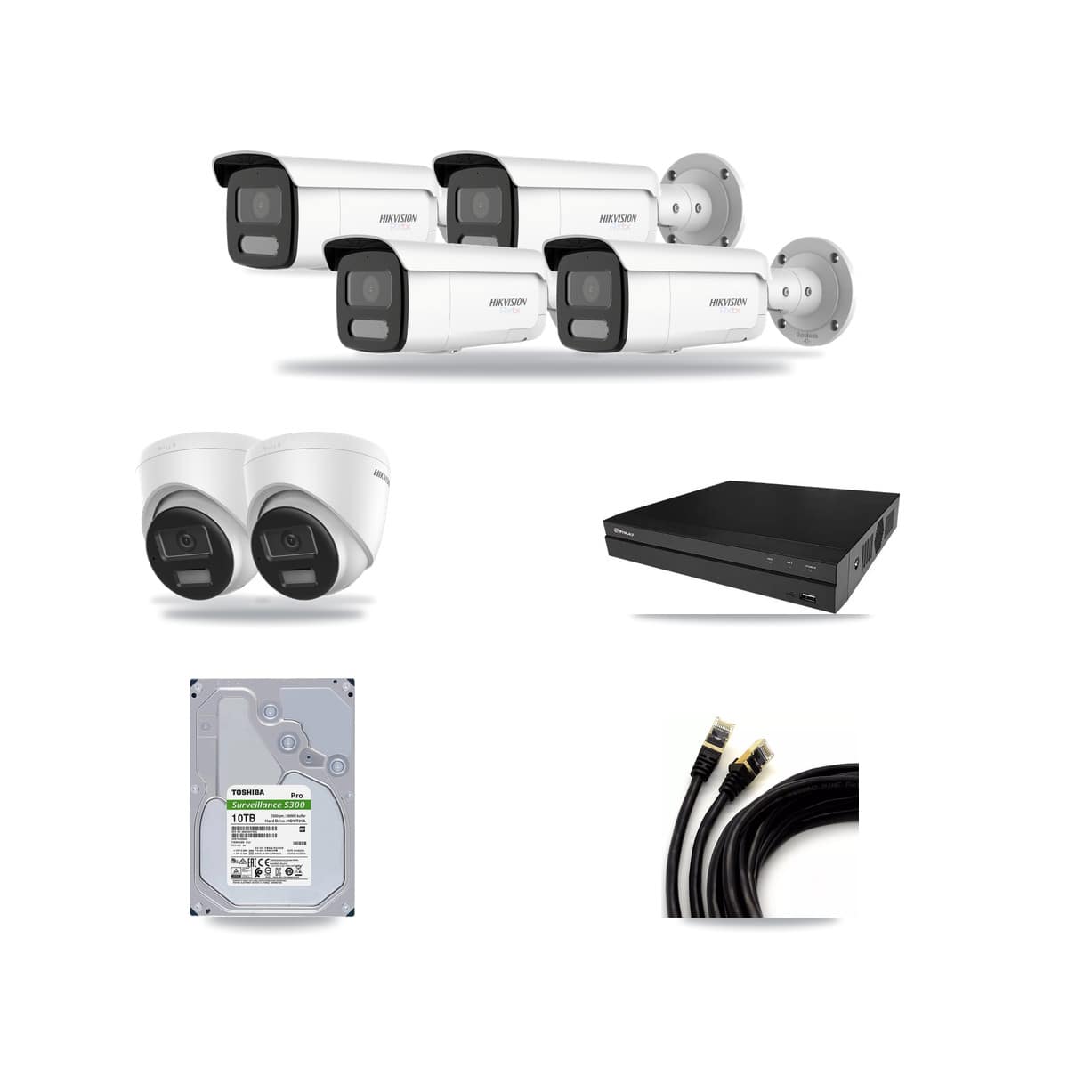Prolux 8-channel CCTV kit: 6 cameras (4× 4K Bullet + 2× 4K Turret), 10TB hard drive