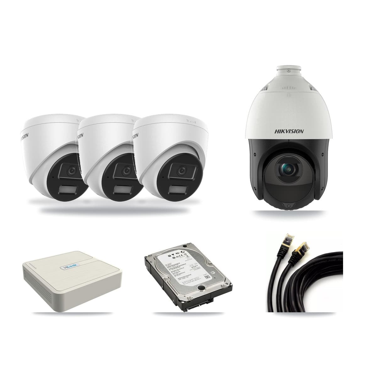 Hikvision & HiLook 8-Channel 4MP CCTV Kit — 3 Turret + 1 PTZ Cameras + 5TB Recording - Image 1