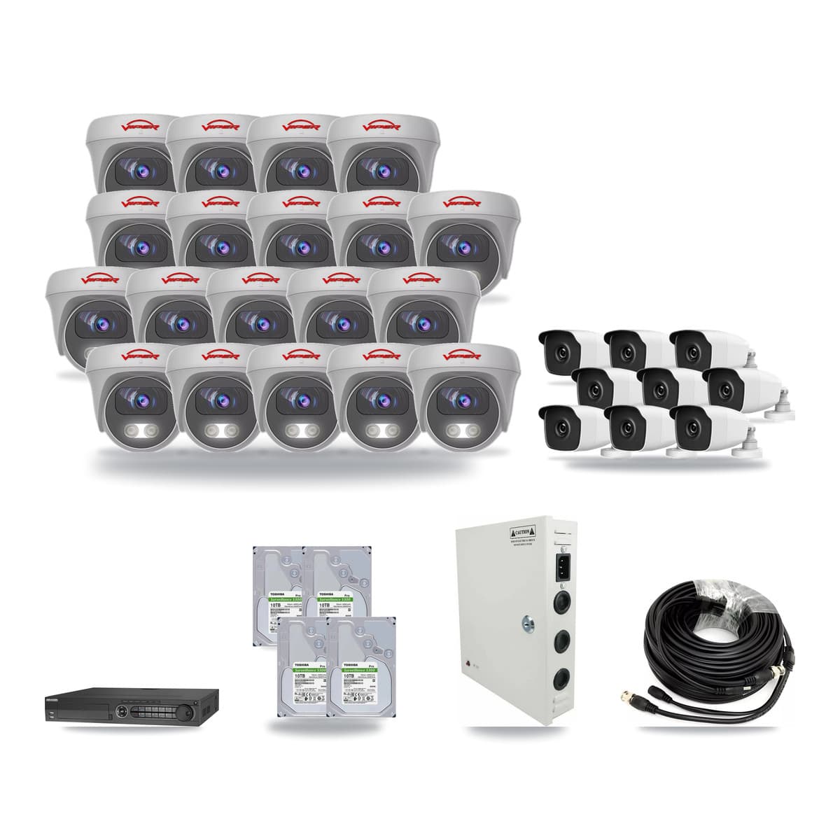 32-Channel 3MP – 5MP CCTV Kit — 9 3MP Bullet + 19 5MP Cameras + 4× 10TB Recording - Image 1