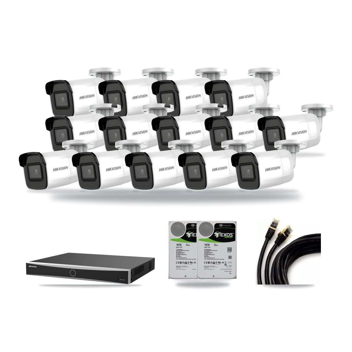 Hikvision 16-Channel 4K CCTV Kit — 14 Bullet Cameras + 2× 16TB Recording (DS-7616NXI Recorder) - Image 1