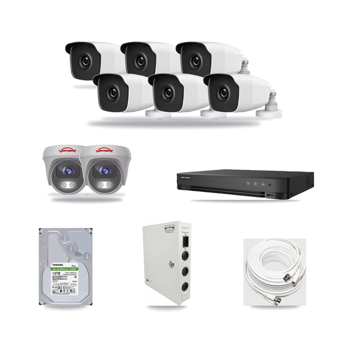 8-Channel 3MP – 5MP CCTV Kit — 6 3MP Bullet + 2 White 5MP Cameras + 10TB Recording (IDS-7208HUHI Recorder) - Image 1