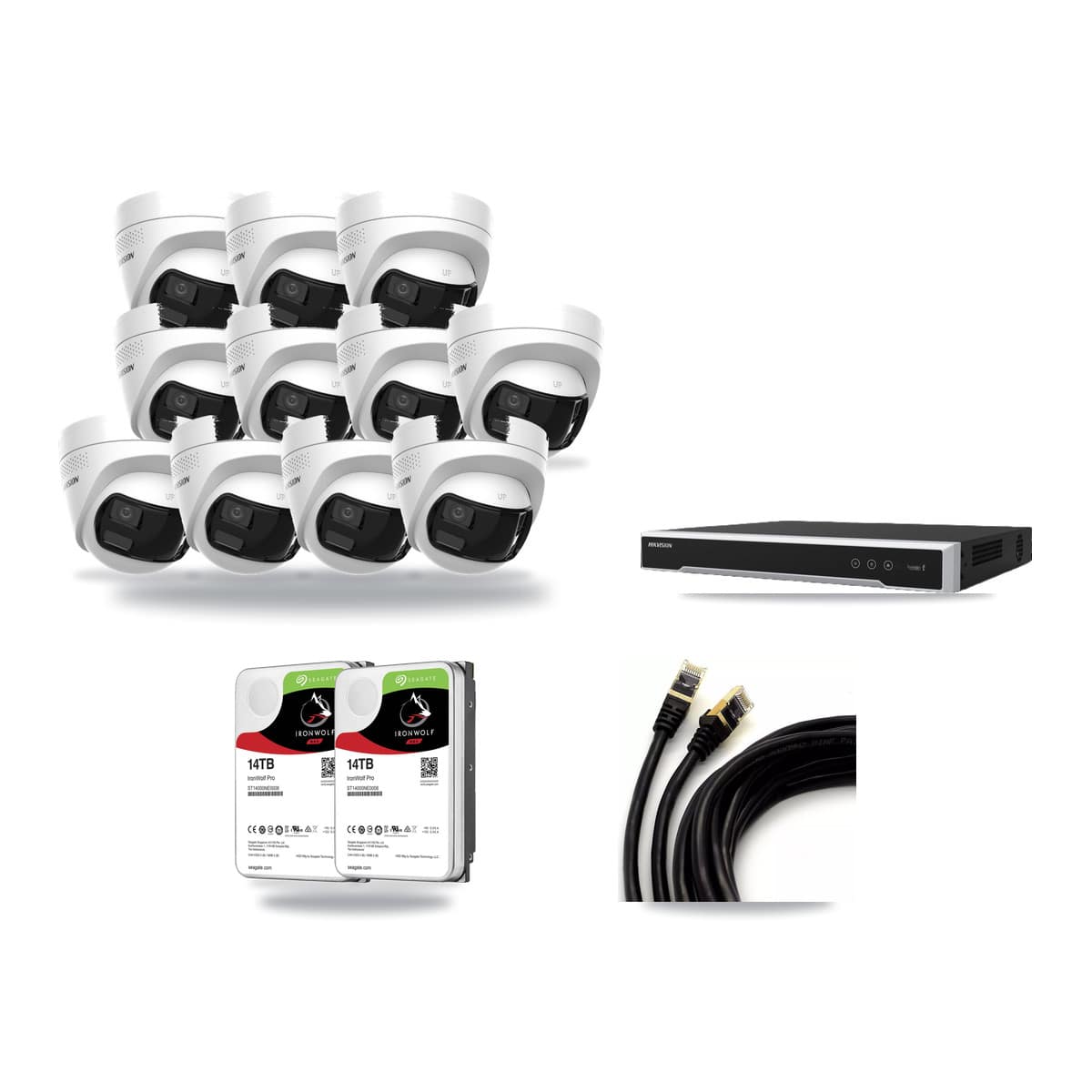 Hikvision 16-channel CCTV kit: 11 cameras (11× 4K Turret), 2× 14TB hard drive
