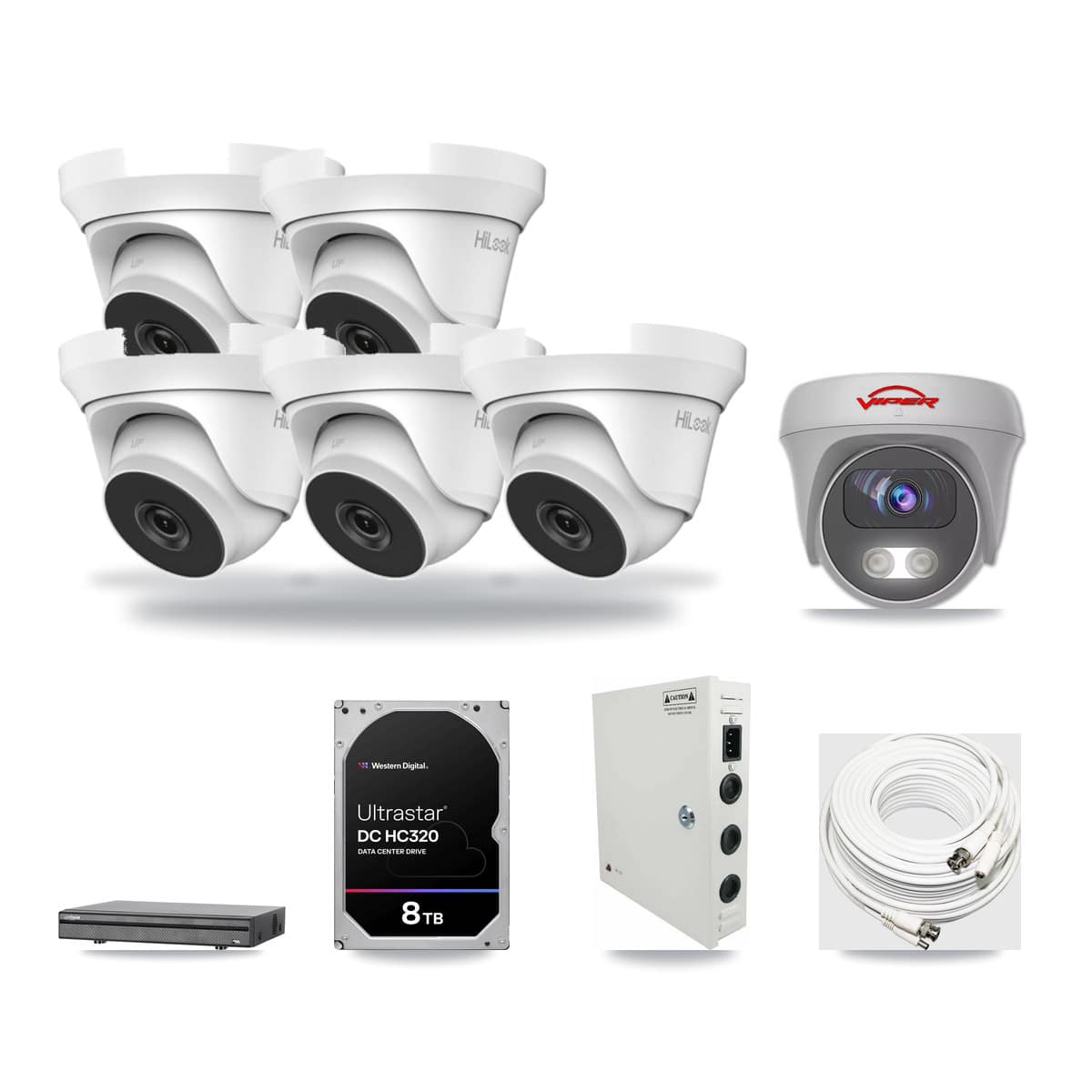 8-Channel 4MP – 5MP CCTV Kit — 5 4MP Turret + 1 White 5MP Cameras + 8TB Recording (DH-XVR5108H Recorder) - Image 1
