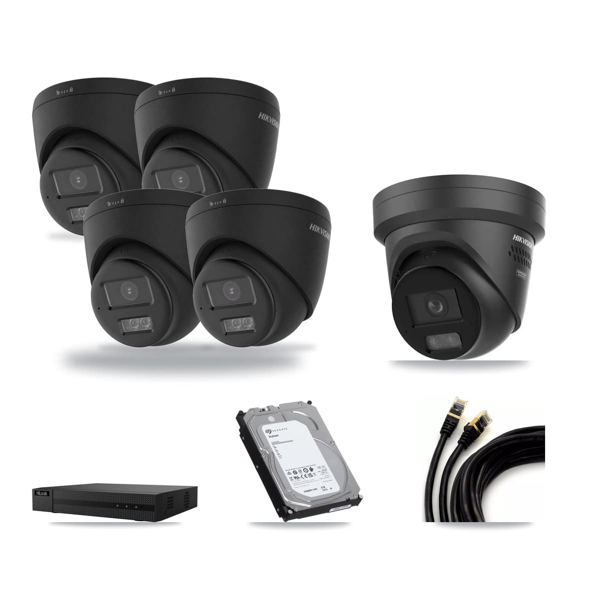 HiLook 8-channel CCTV kit: 5 cameras (4× 4K Turret + 1× 4K Black Turret), 6TB hard drive