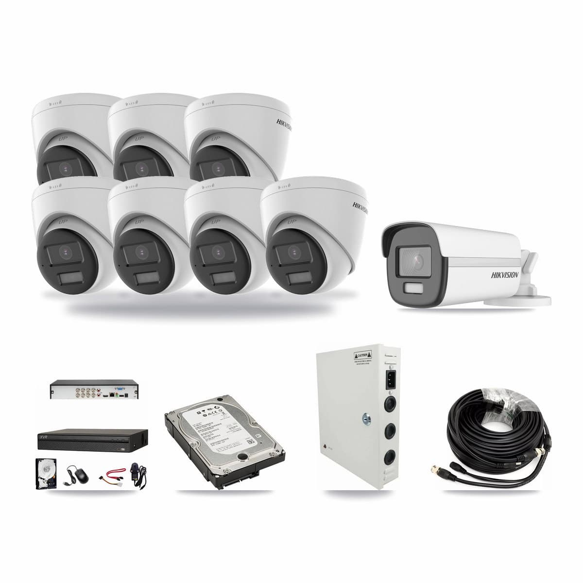 Dahua 8-channel CCTV kit: 8 cameras (7× 4K Turret + 1× 4K Bullet), 5TB hard drive